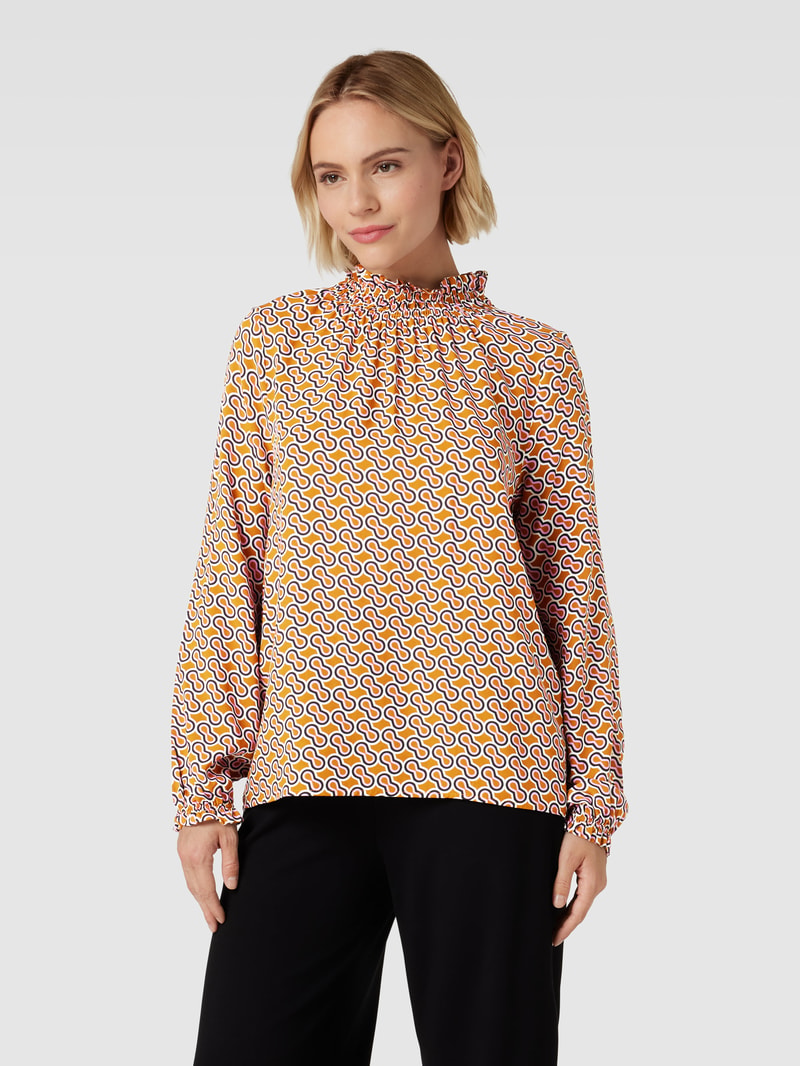 Blusenshirt mit Allover-Muster Modell 'Peanu' in cognac