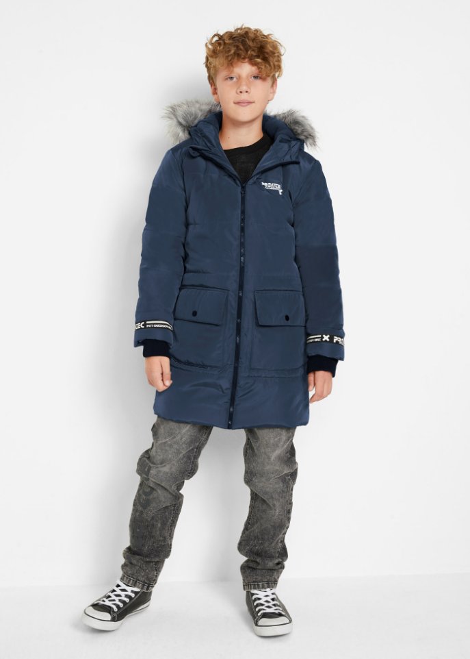 Jungen Winterparka mit abnehmbarem Fellimitatkragen