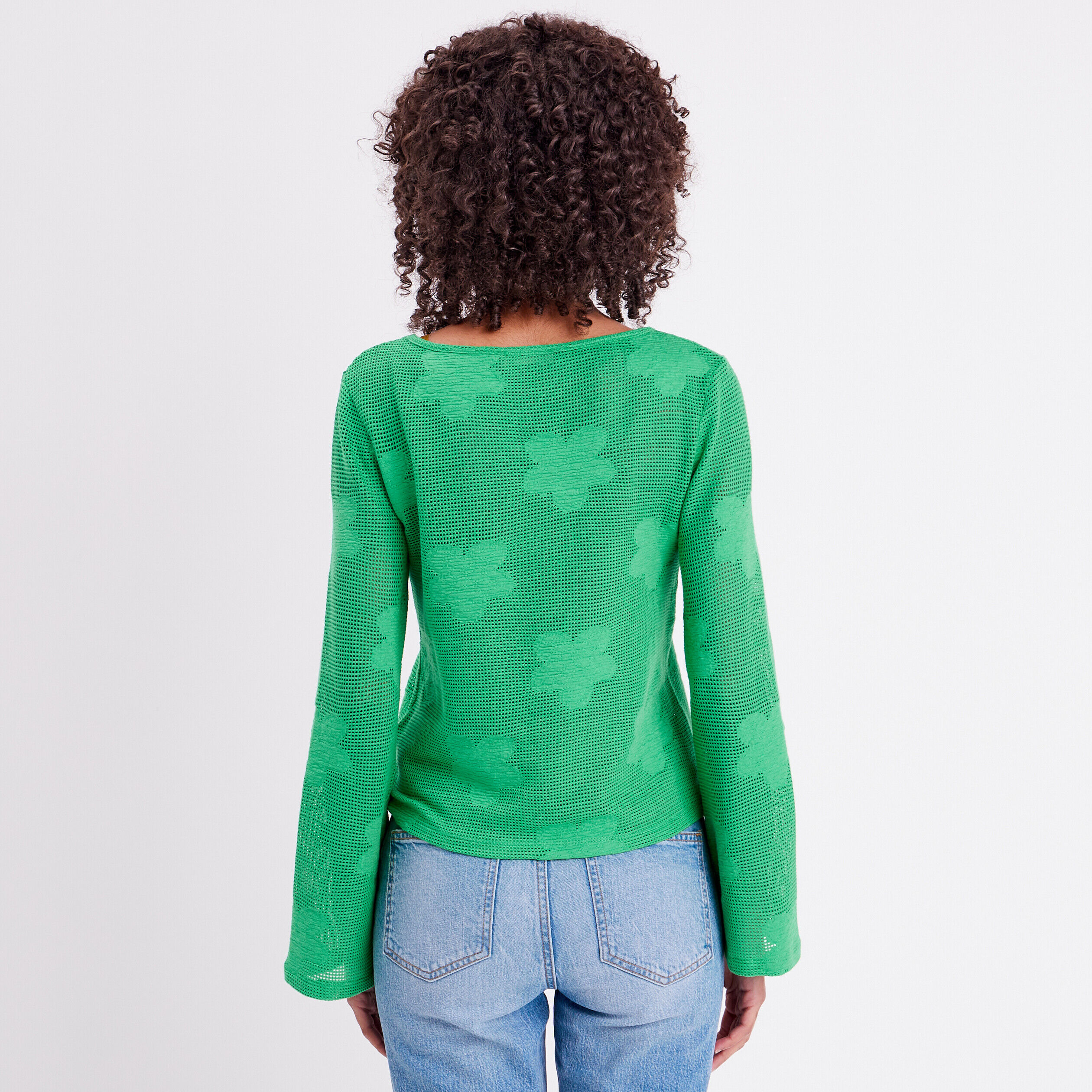 T-shirt crochet manches pagode vert femme | Cache Cache