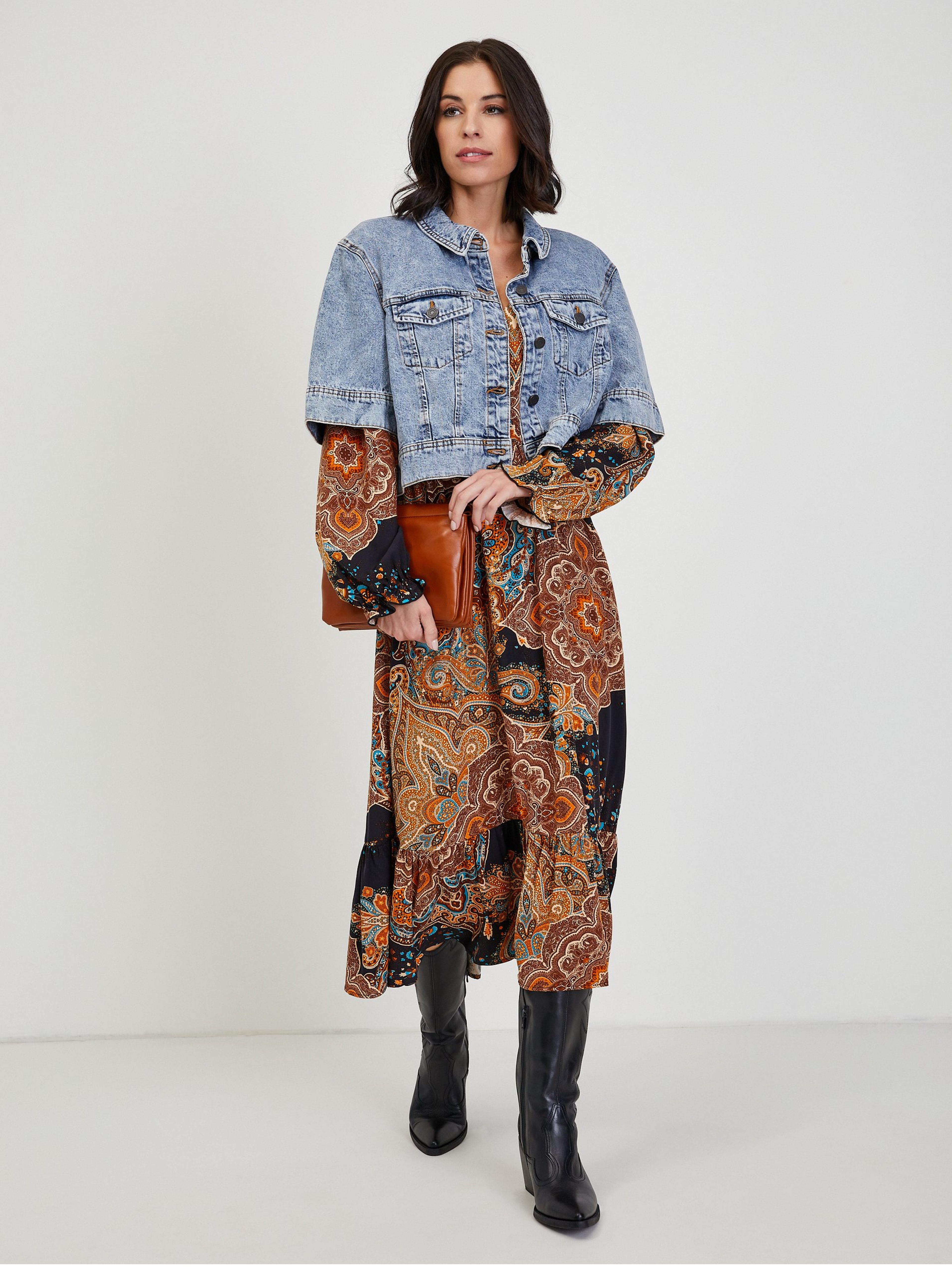 Braunes gemustertes Damen Midikleid ORSAY