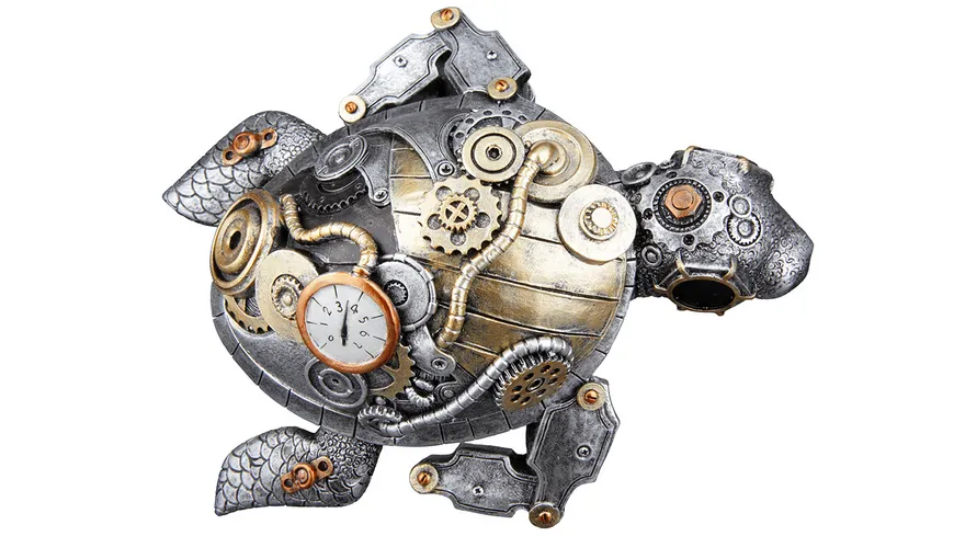 GILDE Poly Skulptur Steampunk Turtle H=6cm silber