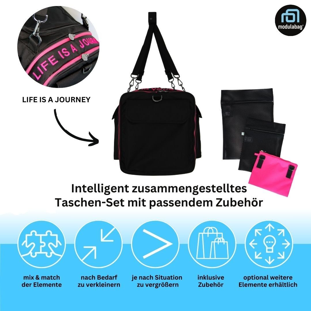 modulabag Sporttasche modulabag® modulare Tasche - Journey - stabile Tasche in 5 Farben (Set, 11-teilig), Motivations-Edition mit besticktem Spruchband LIFE IS A JOURNEY