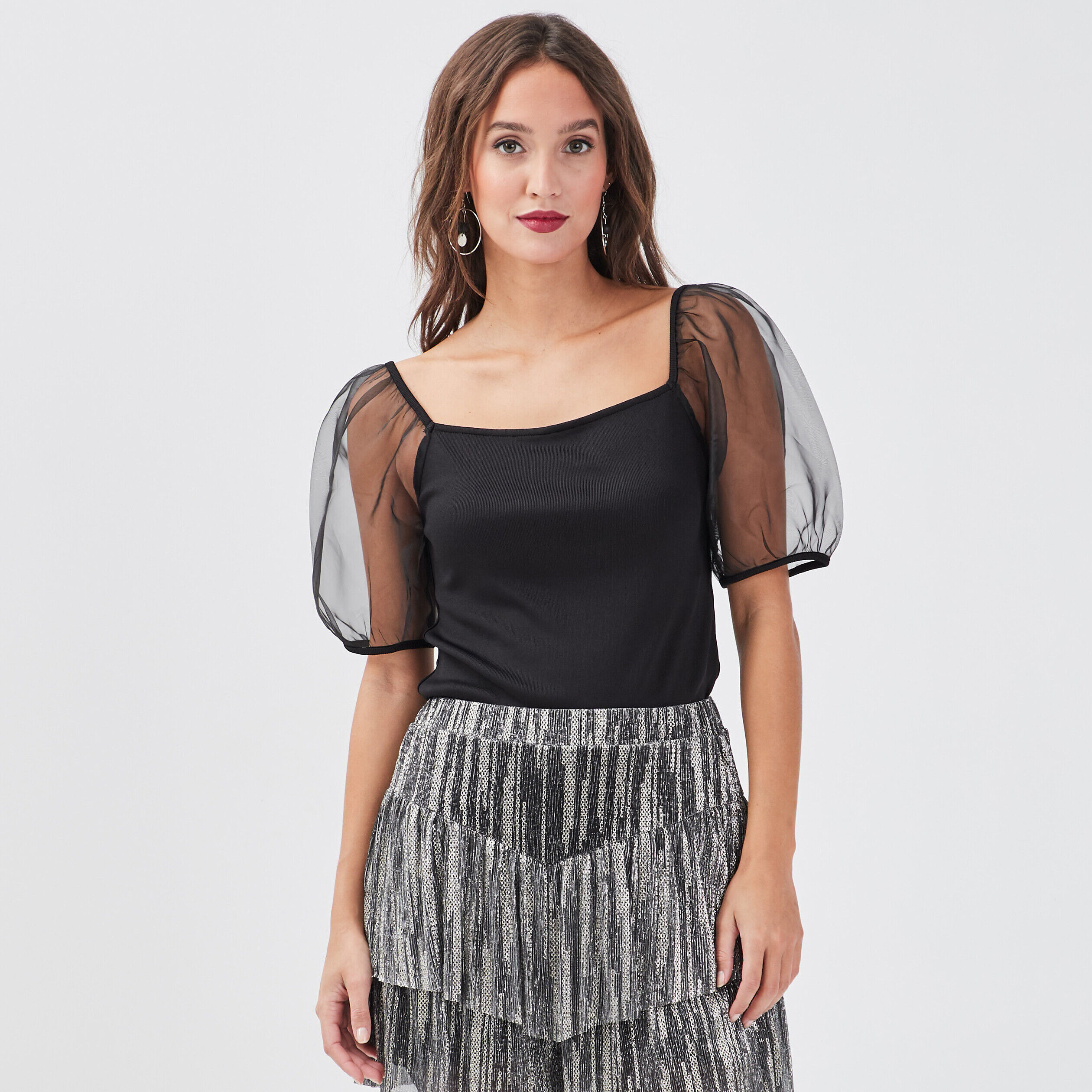 T-shirt manches courtes noir femme | Cache Cache