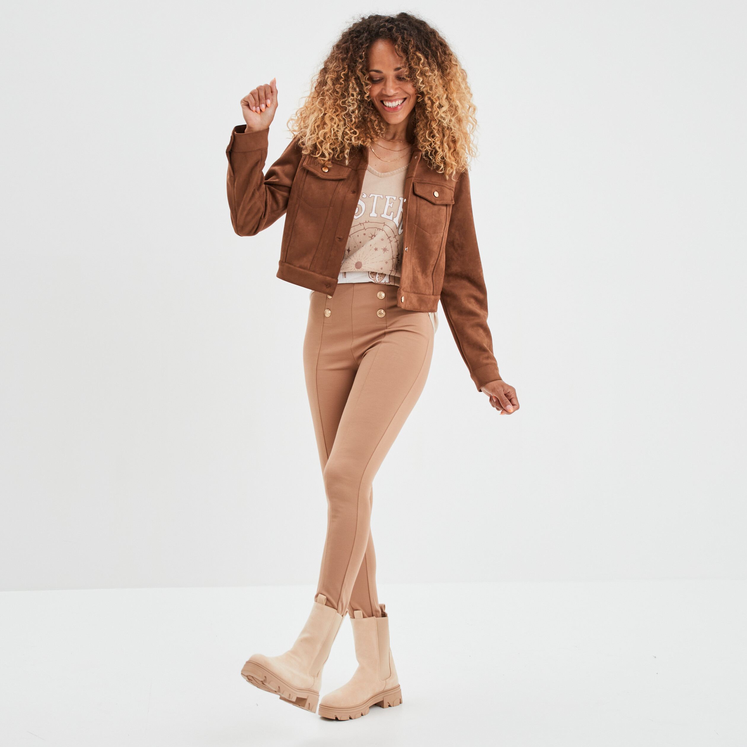 Pantalon tregging slim à ponts marron clair femme | La Halle
