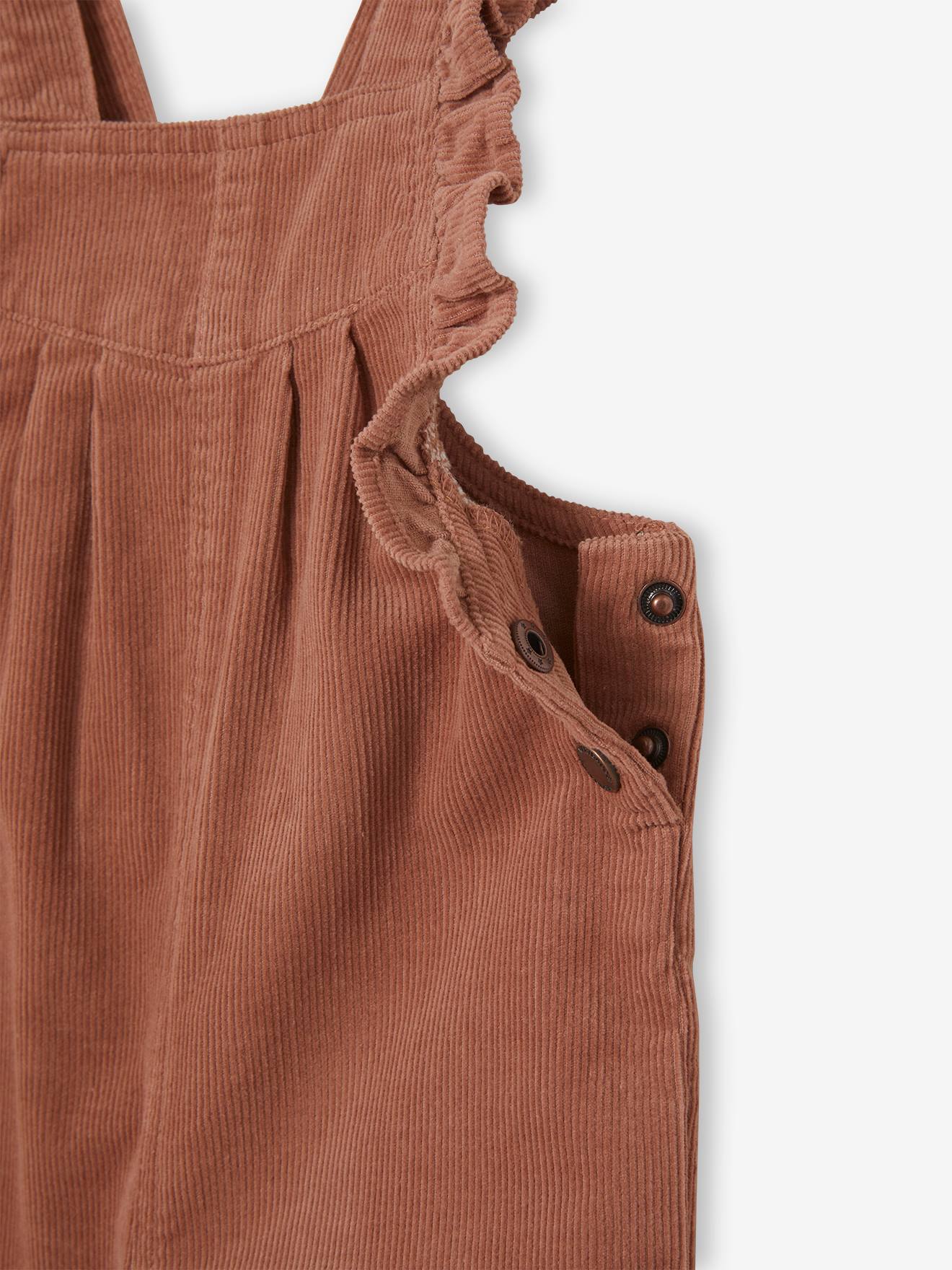Salopette à volants bébé en velours noisette
