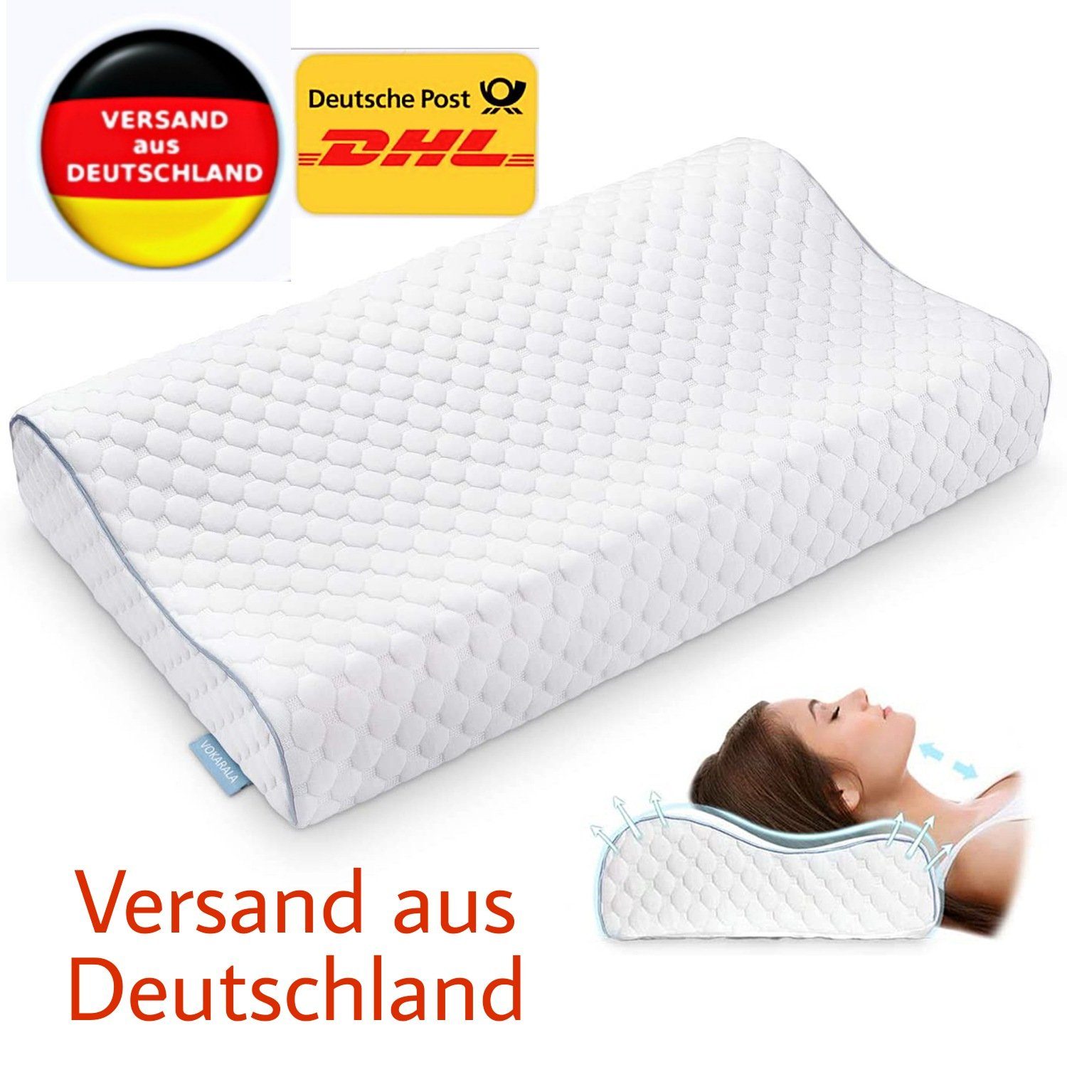 vokarala Kopfstützkissen, Höhenwählbar Schlafkissen Kopfkissen Ergonomisches Nackenstützkissen