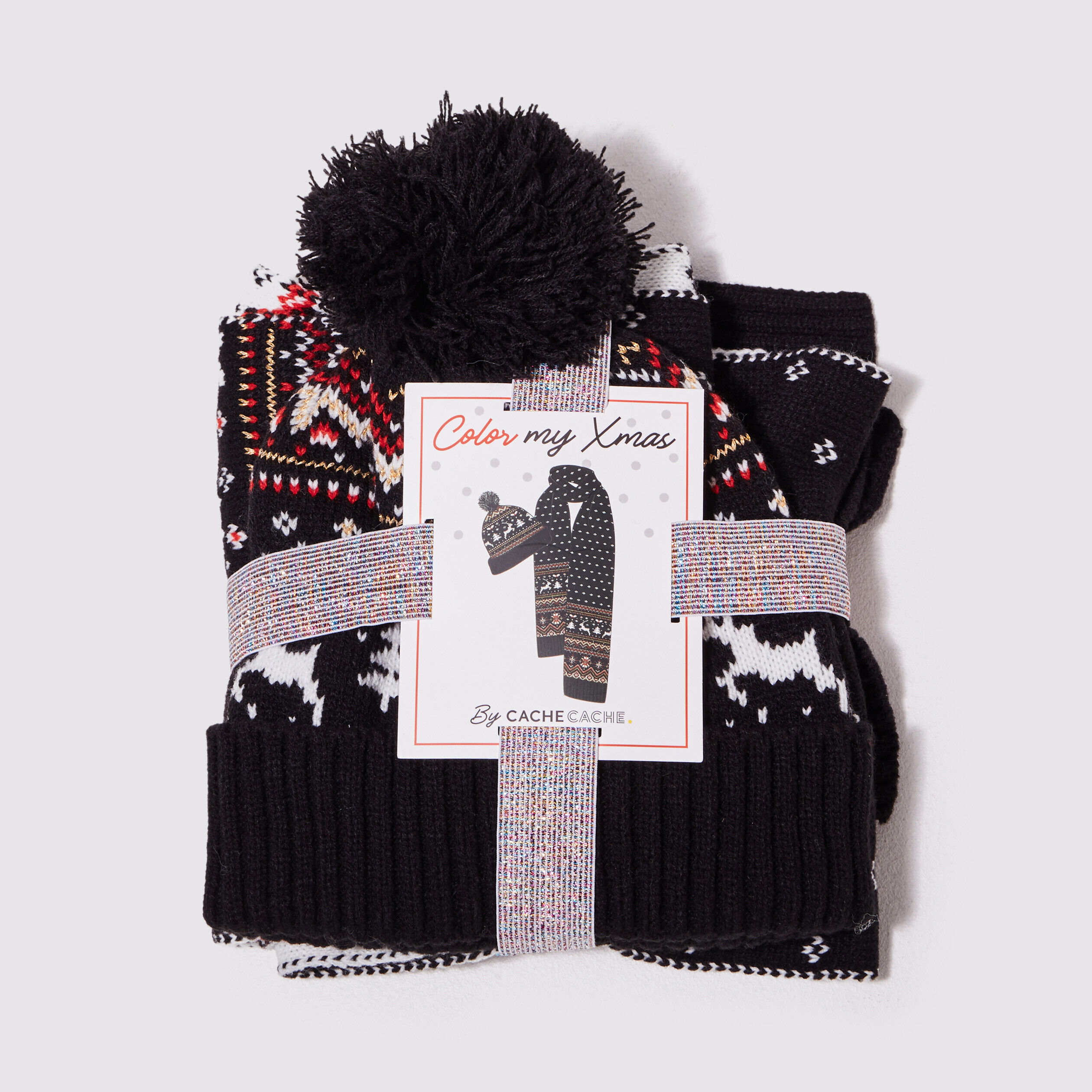 Ensemble bonnet et écharpe noir femme | Cache Cache
