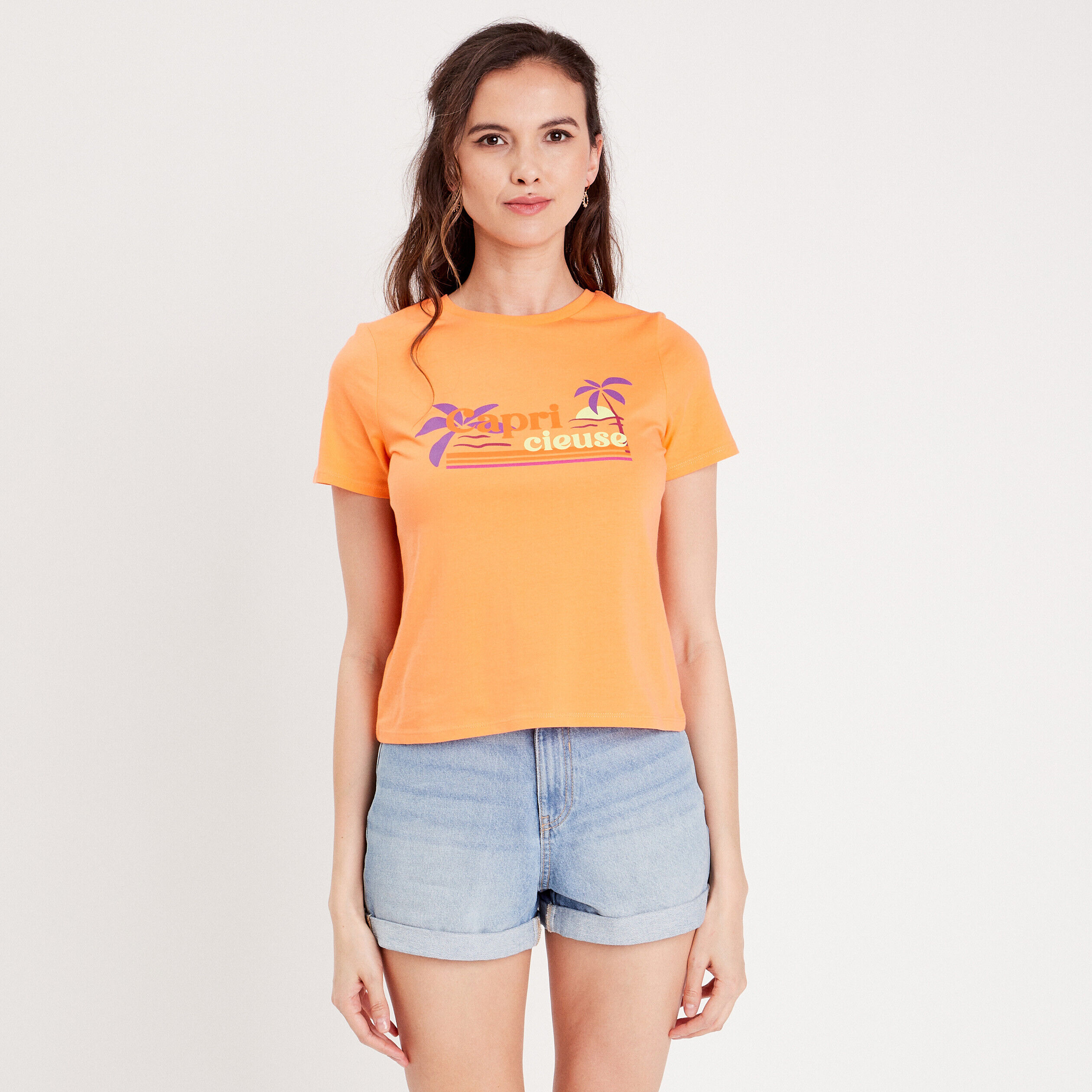 T-shirt manches courtes orange femme | Cache Cache