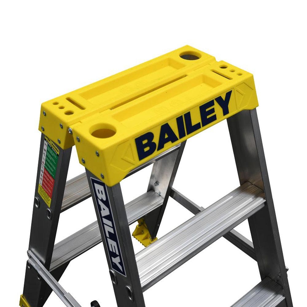 Escada BAILEY 0,9 m 150 kg, 3 degraus, alumínio, dupla face, Big Top, FS13966
