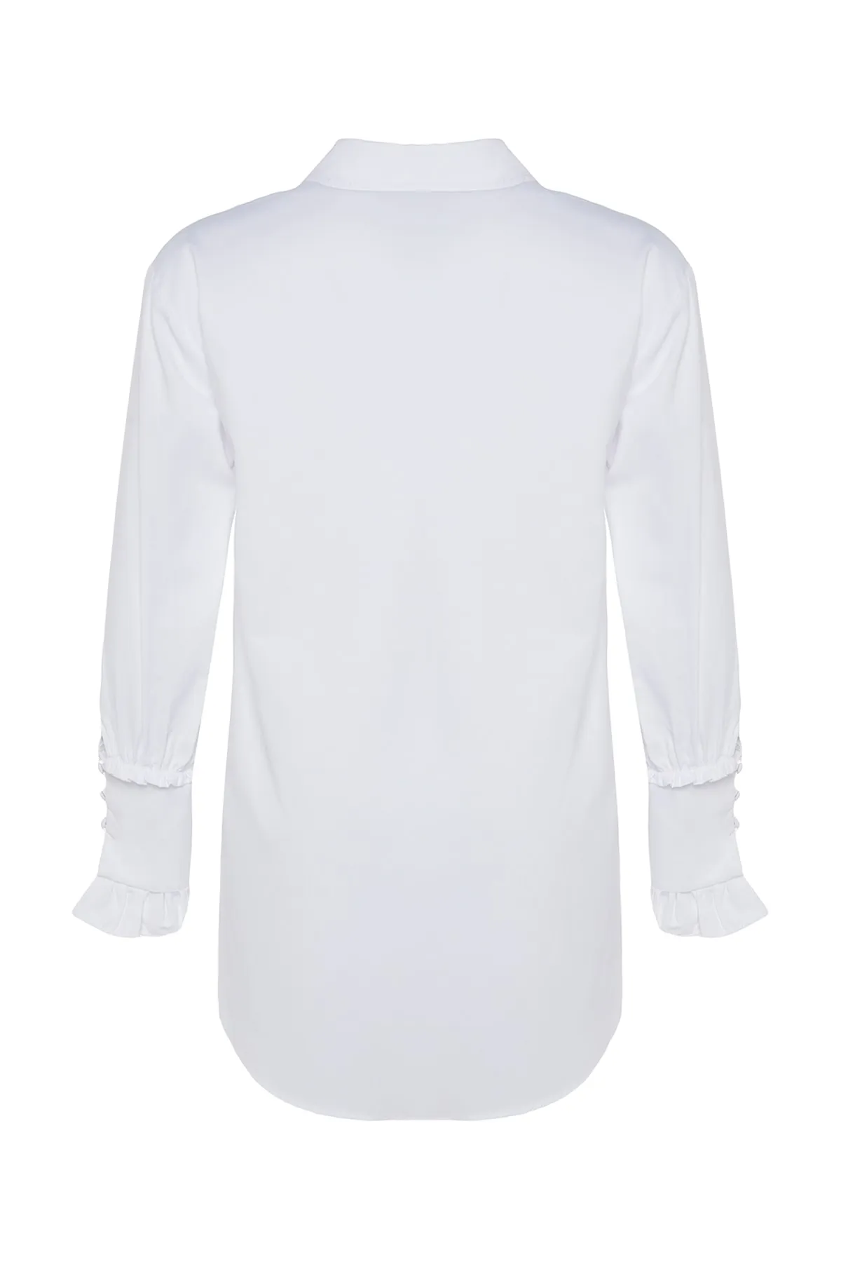 Trendyol Modest  Weißes Hemd aus gewebter Baumwolle mit Rüschendetail TCTAW24TG00016