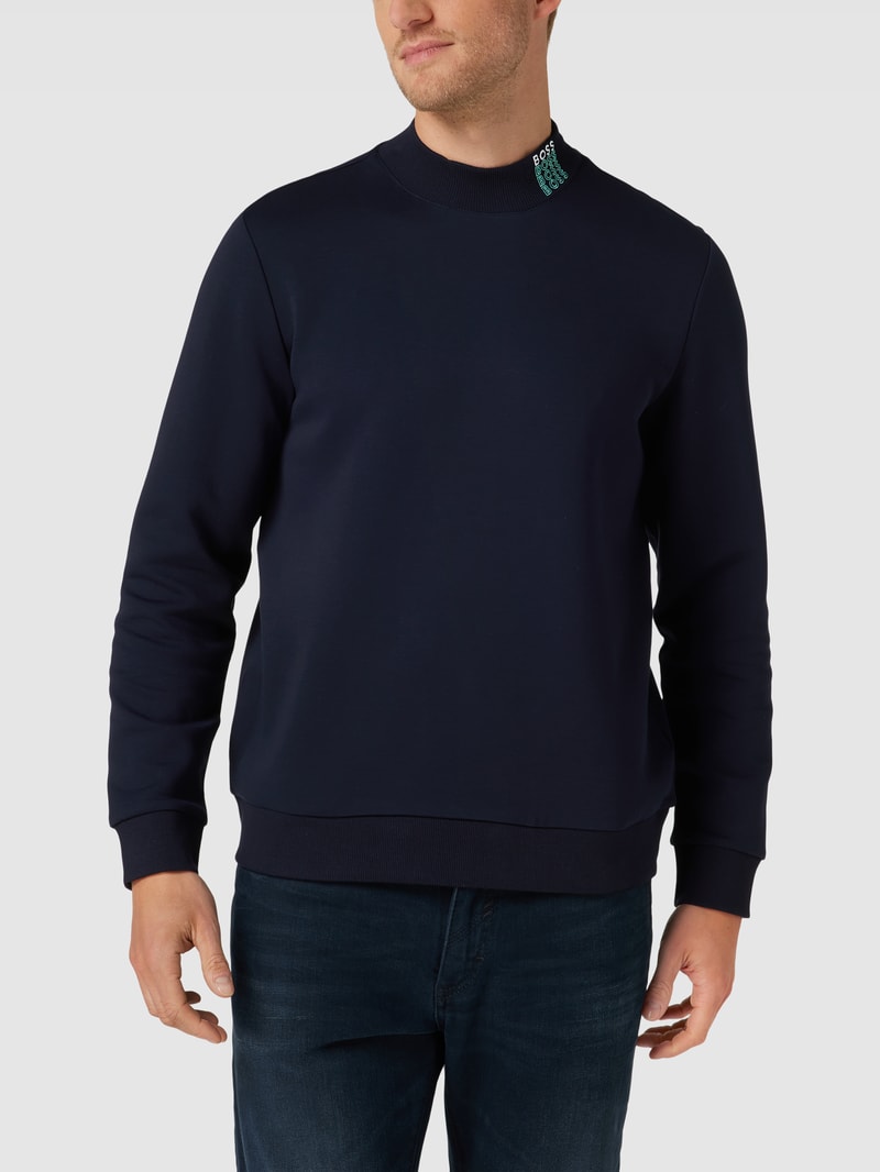 Sweatshirt mit Label-Details Modell 'Salbock' in marineblau