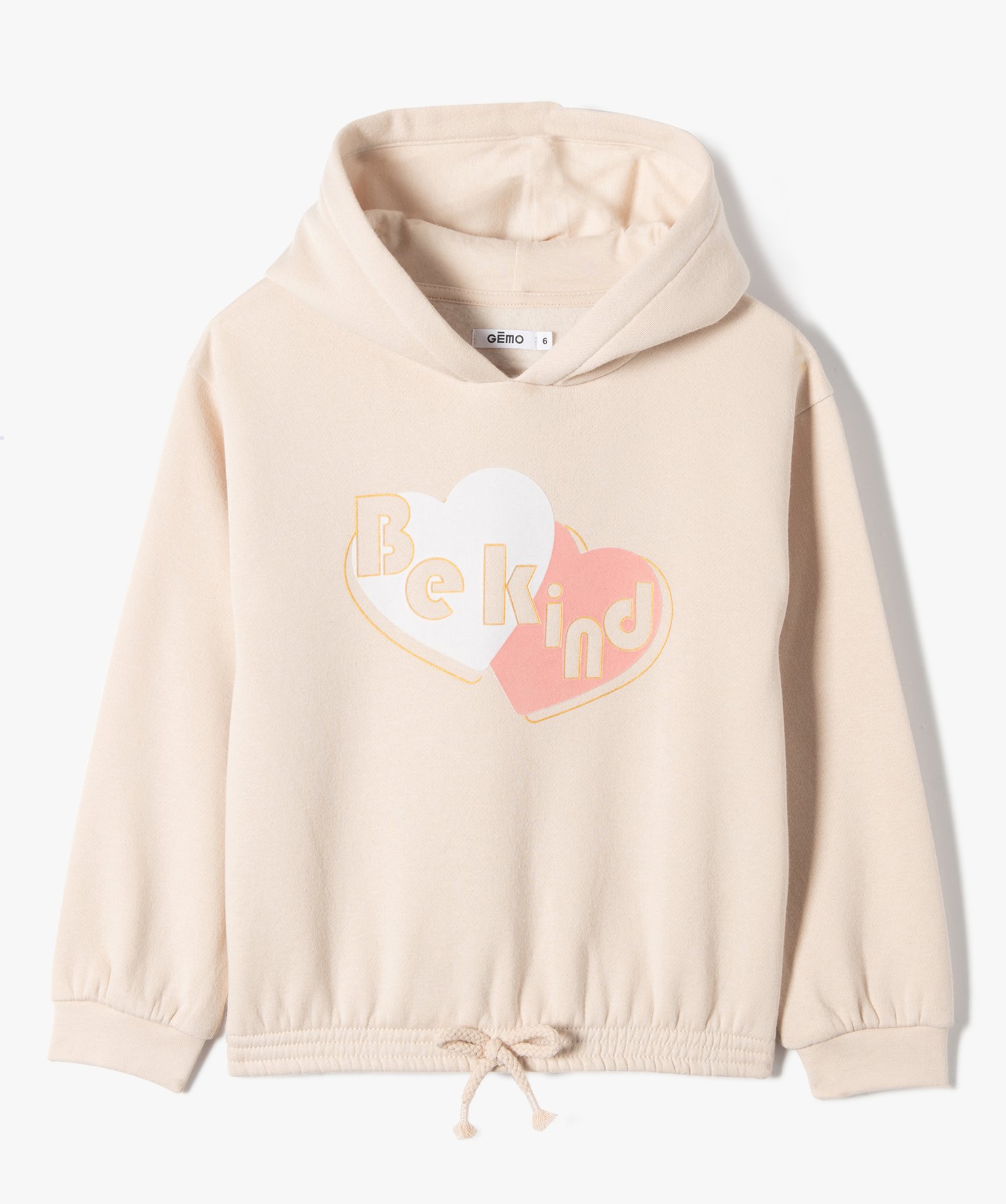 Sweat fille à capuche avec bas resserré beige | GEMO
