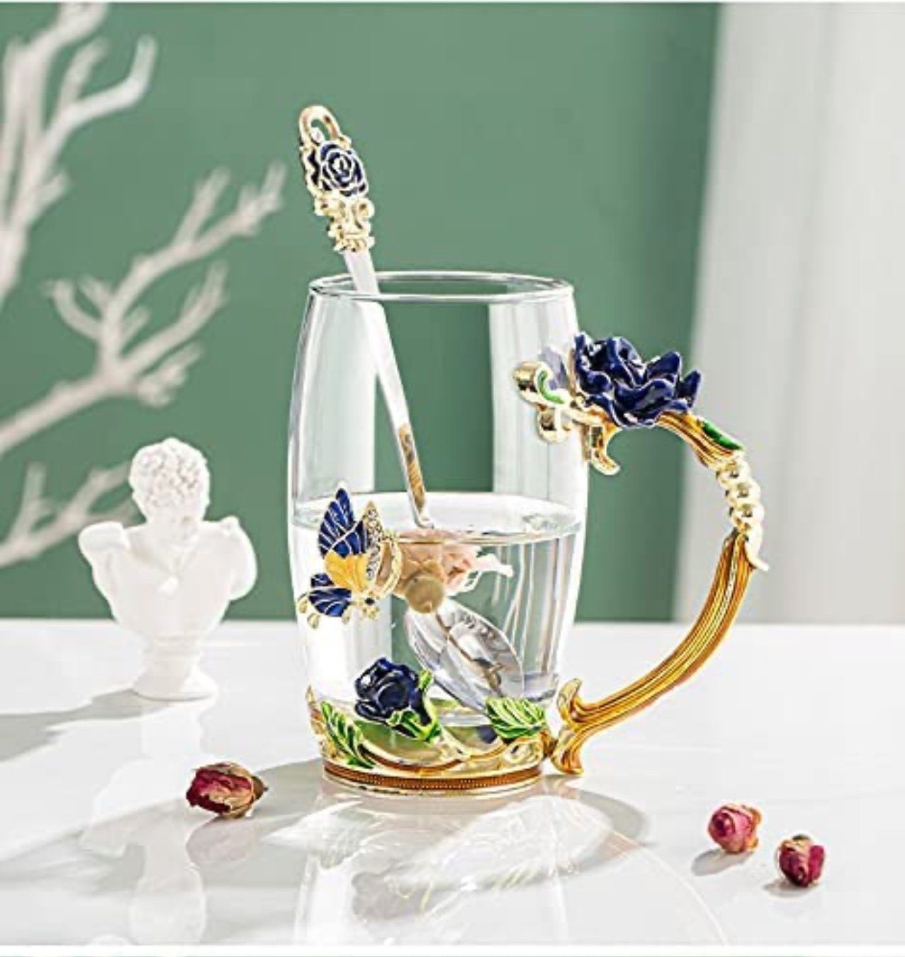 little dove Teeglas Teetasse aus Glas Teetasse Kaffeetassen mit Blumengriff und Löffel