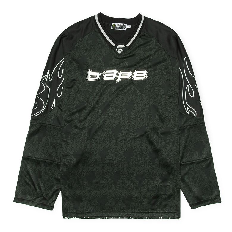 A Bathing Ape Flame Football Jersey M black