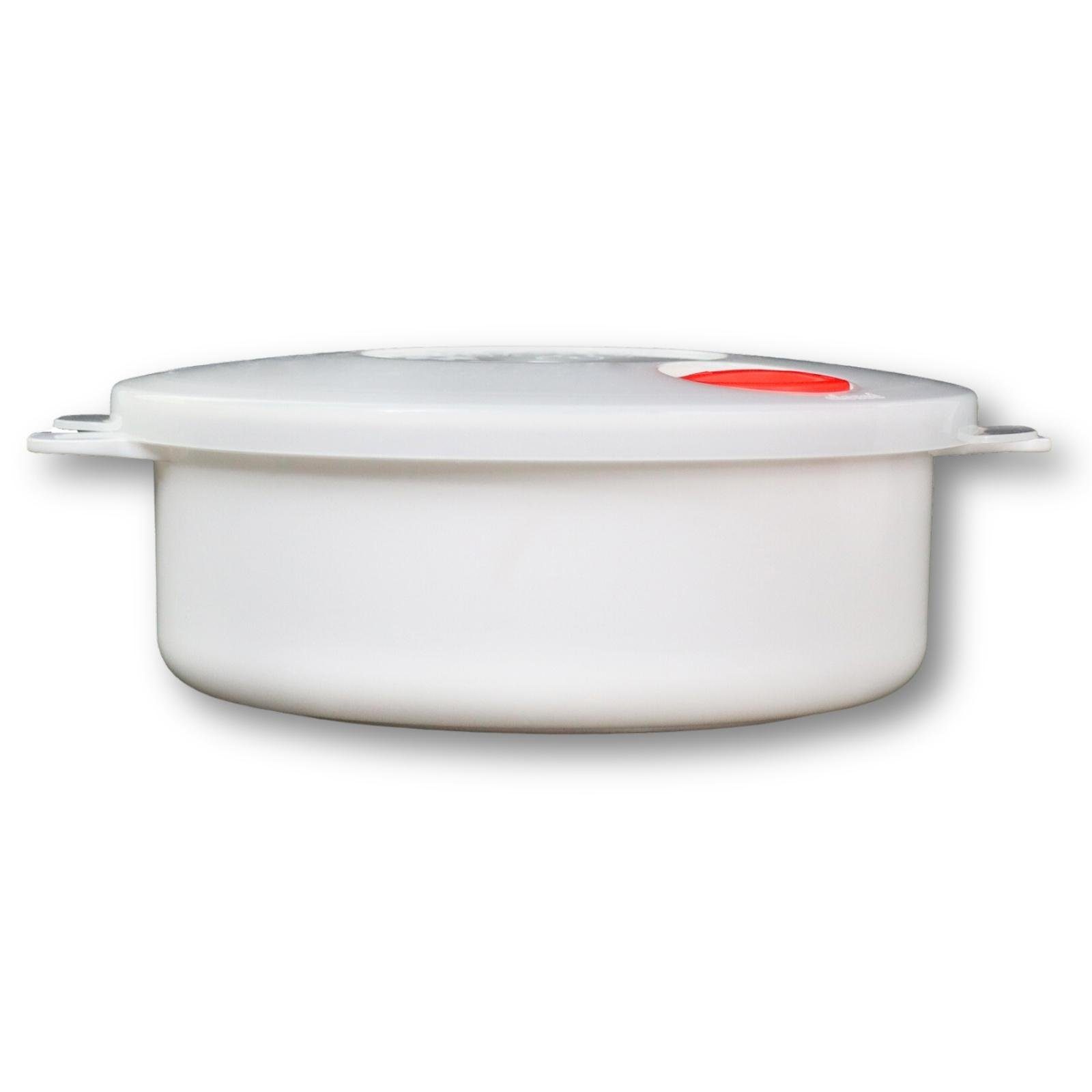 Plentyfy Mikrowellenbehälter Frischhaltedose rund 1 Liter mit Motiv und Dampfventil, Kunststoff, (Kasserolle 1 L rund BLUME mit Dampfventil ROT Mikrowellen-Geschirr, Premium), Meal Prep Boxen - Mikrowellengeschirr mit Deckel