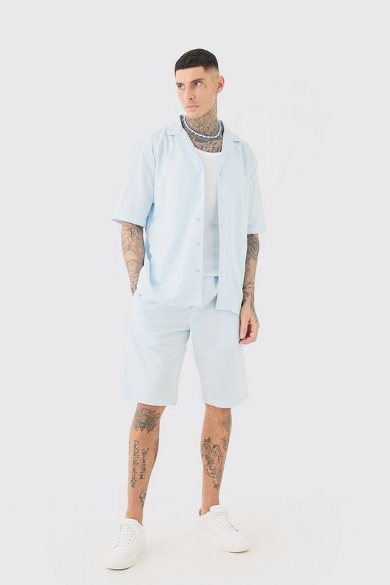 Tall Leinen-Hemd & Shorts in Hellblau
