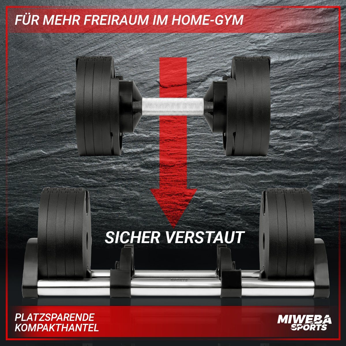Miweba Sports Kurzhantel Fitness Stahl Hantel Set VH200 inkl. Gestell, (schneller Gewichtswechsel - rutschfest - platzsparend - Krafttraining - Muskelaufbau - Sport - Workout - Training, Hantelstange mit kreuzgerändeltem Profil, cleveres Verschlusssy