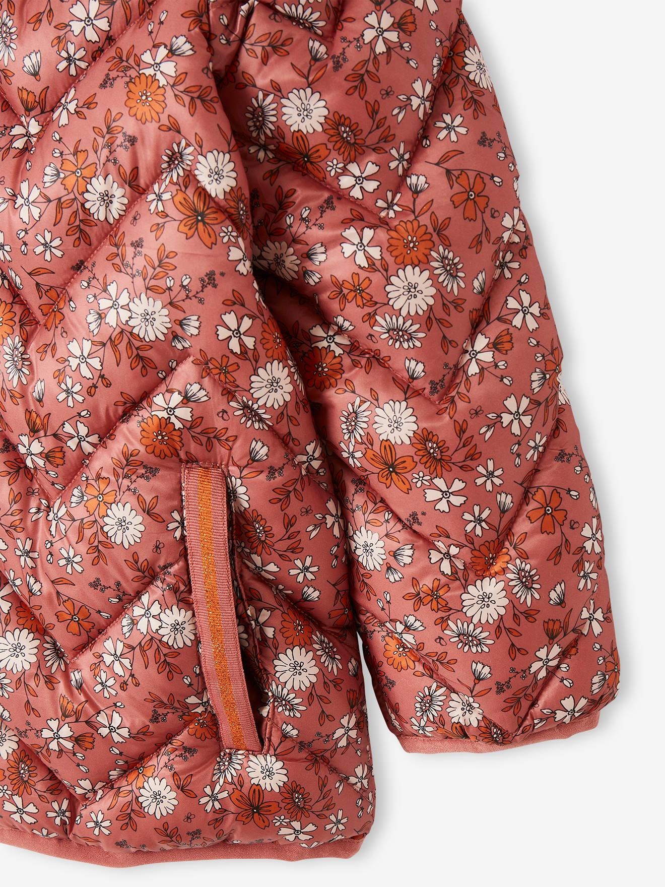 Doudoune légère à capuche fille motifs imprimés moutarde imprimé