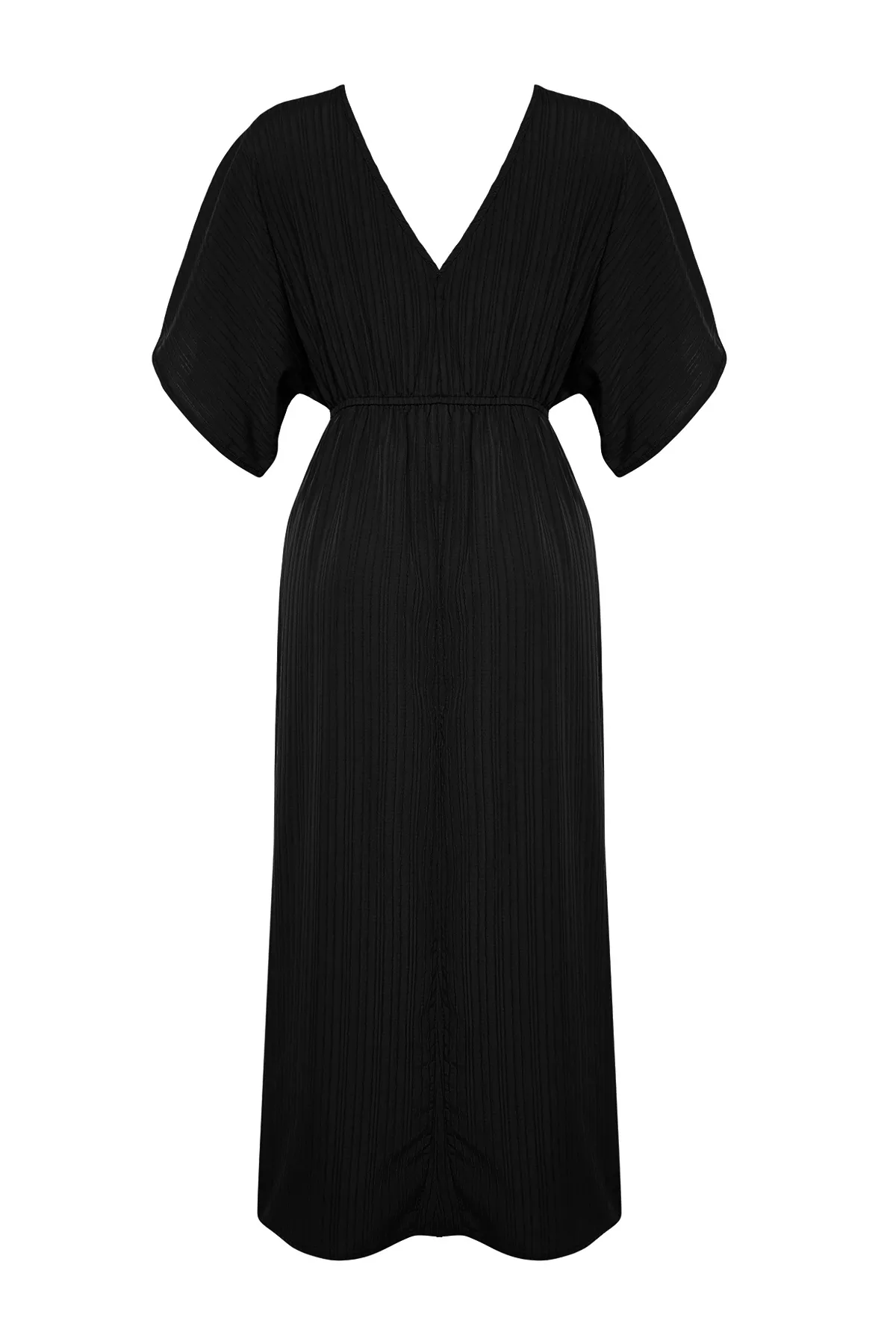 Trendyol Collection  Schwarzes Maxi-Strandkleid mit gewebter Krawatte TBESS24EL00084