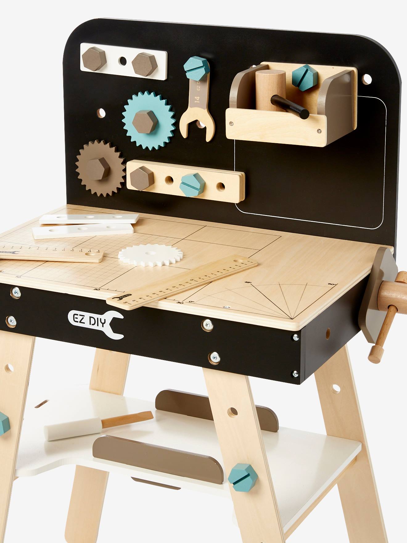 Vertbaudet Kinder Spiel-Werkbank aus Holz FSC - schwarz/natur
