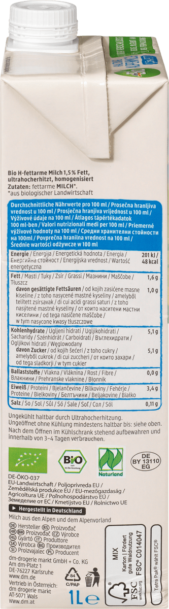 Milch, haltbare Alpenmilch 1,5% Fett, 1 l