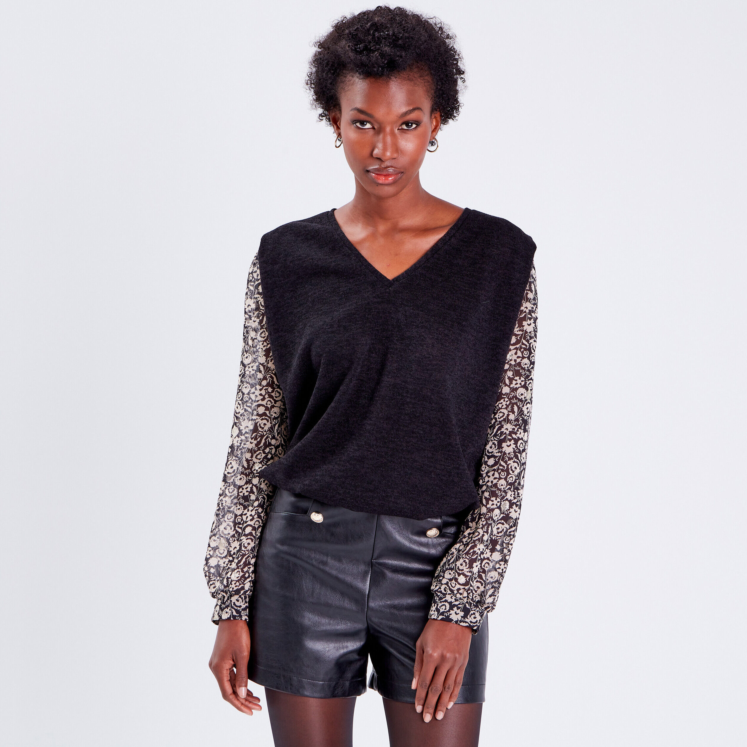 T-shirt manches longues noir femme | Cache Cache