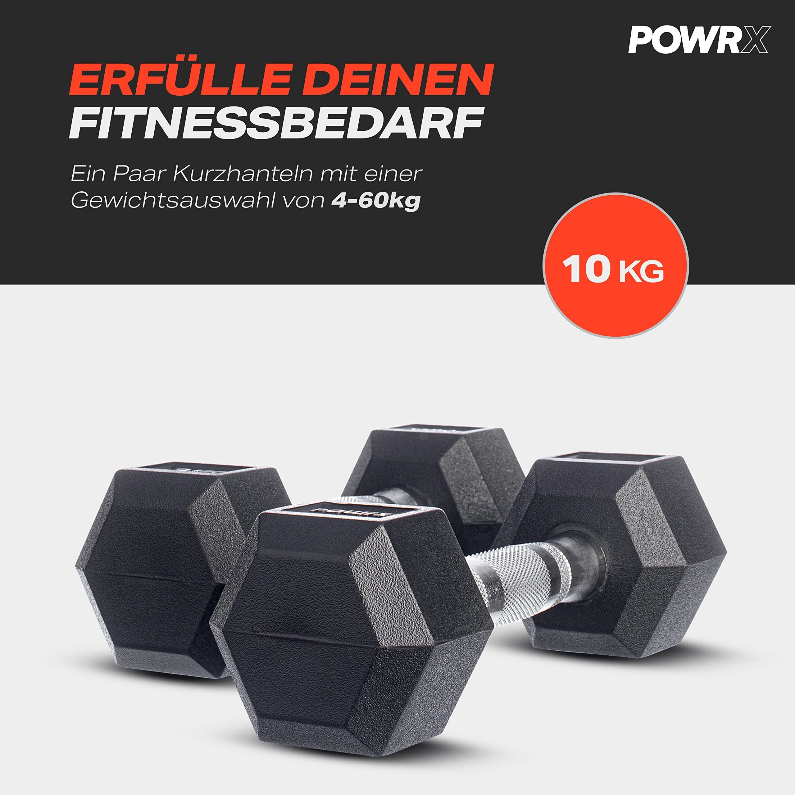 POWRX Kurzhantel Hexagon Kurzhanteln 2 x 2 kg Set gummiert, 2 X 2 Kg