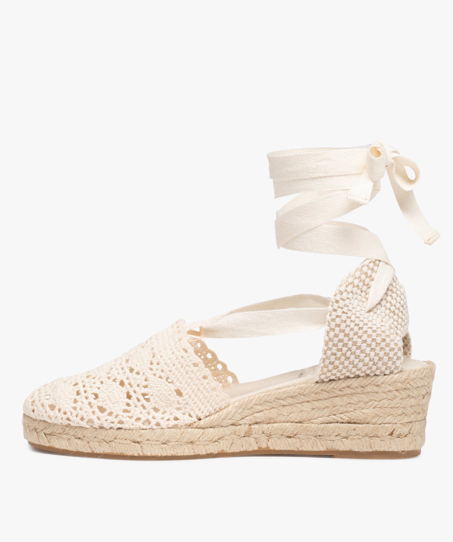 Sandales femme compensées dessus macramé uni blanc | GEMO