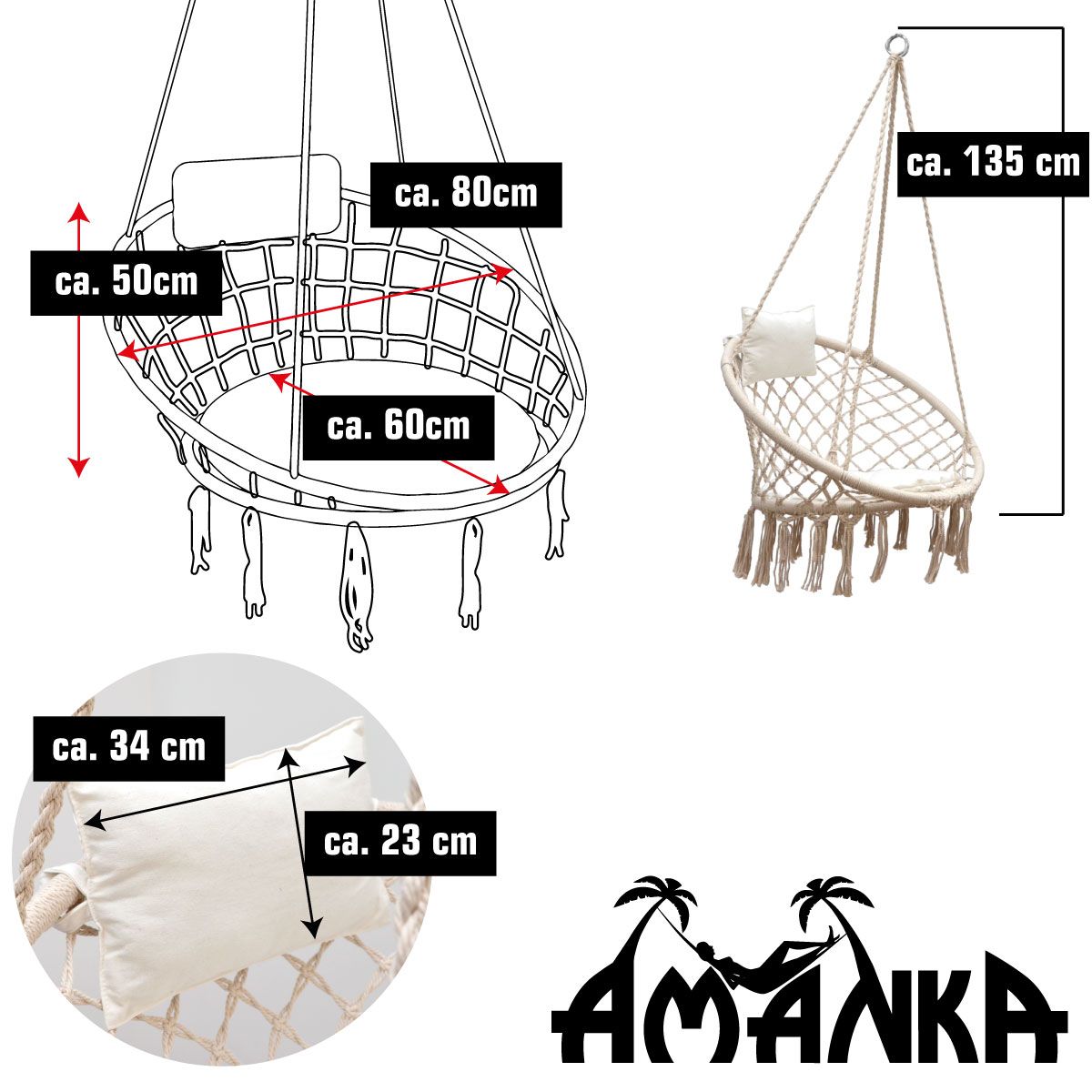 AMANKA Makramee Hängesessel mit Gestell
