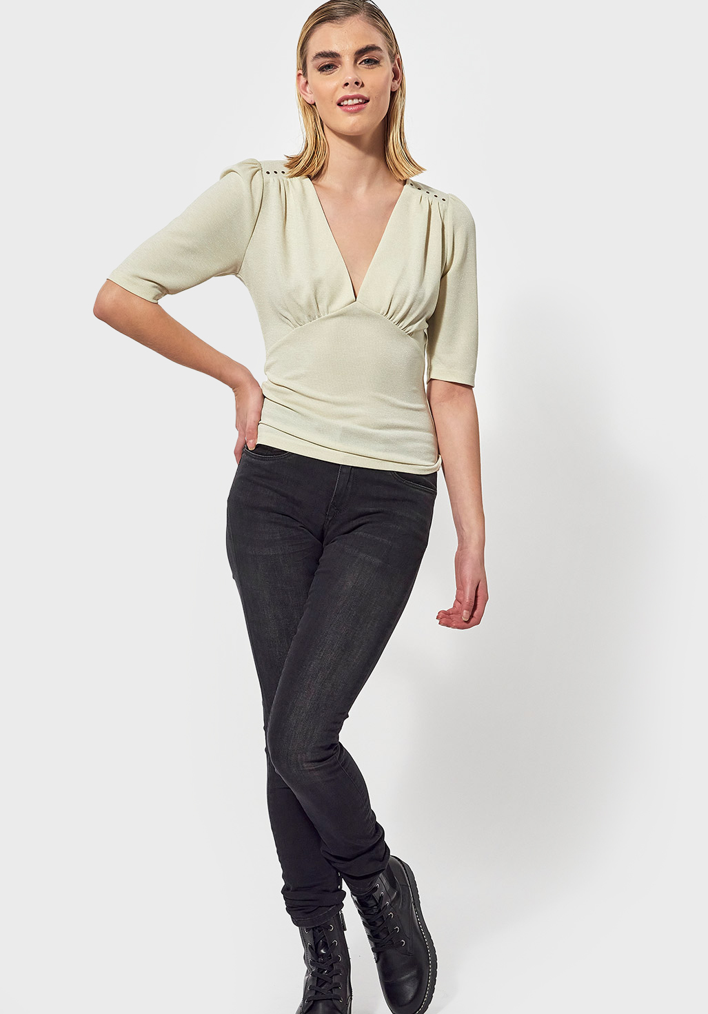 PALMI  T-shirt ajusté beige pailleté Femme