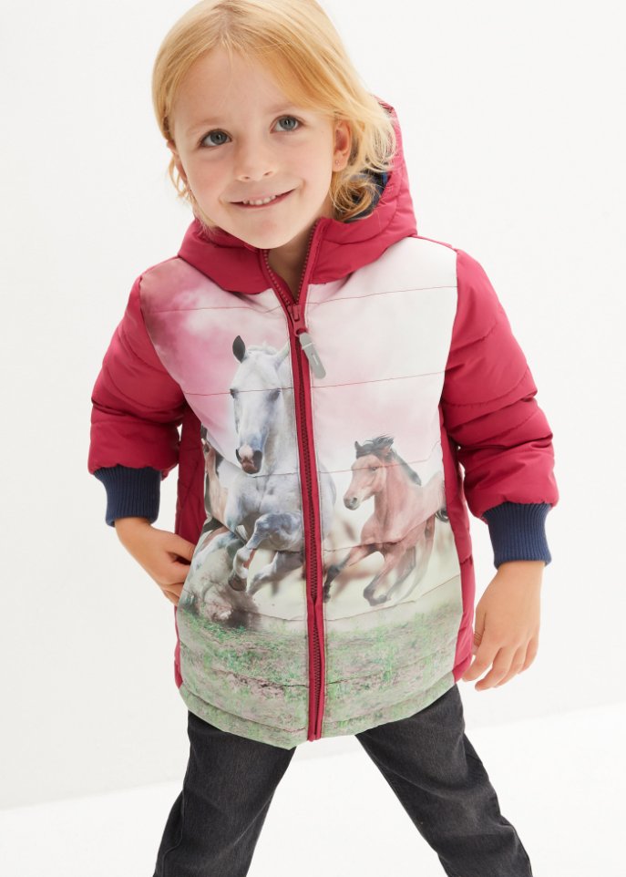 Mädchen Winterjacke mit Pferdemotiv, wasserabweisend und winddicht
