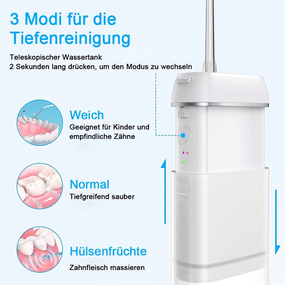 zggzerg Munddusche Elektrische Water Flosser Zahnzwischenraumreiniger mit 4 Düsen,3 Modi