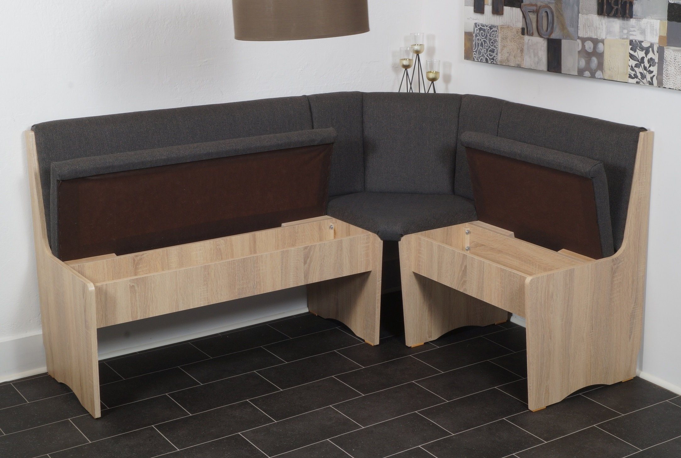 Stolebaenk Eckbankgruppe Duisburg VADUSO, (Eckbank Set, 1 x Eckbank, 1 x Tisch, 2 x Stuhl), Tisch mit Synchronauszug