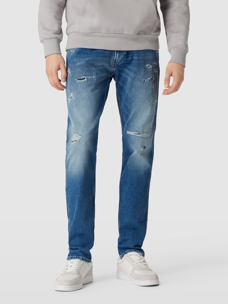 Slim Fit Jeans im Destroyed-Look Modell 'ANBASS' in blau
