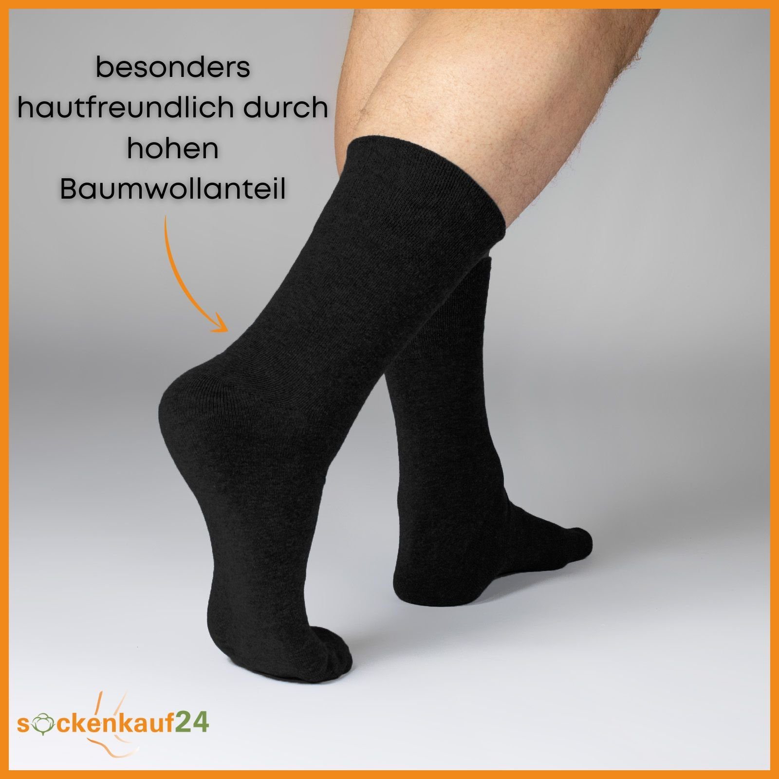 sockenkauf24 Diabetikersocken 6 Paar Damen & Herren Socken mit Komfortbund (Schwarz, 39-42) ohne Gummi & ohne Naht 97% Baumwolle - 26806 WP