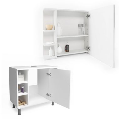 Vicco Badmöbel-Set Badezimmerset FYNN Weiß Set 1, (2-er Set, 4-St., 4-er Set)