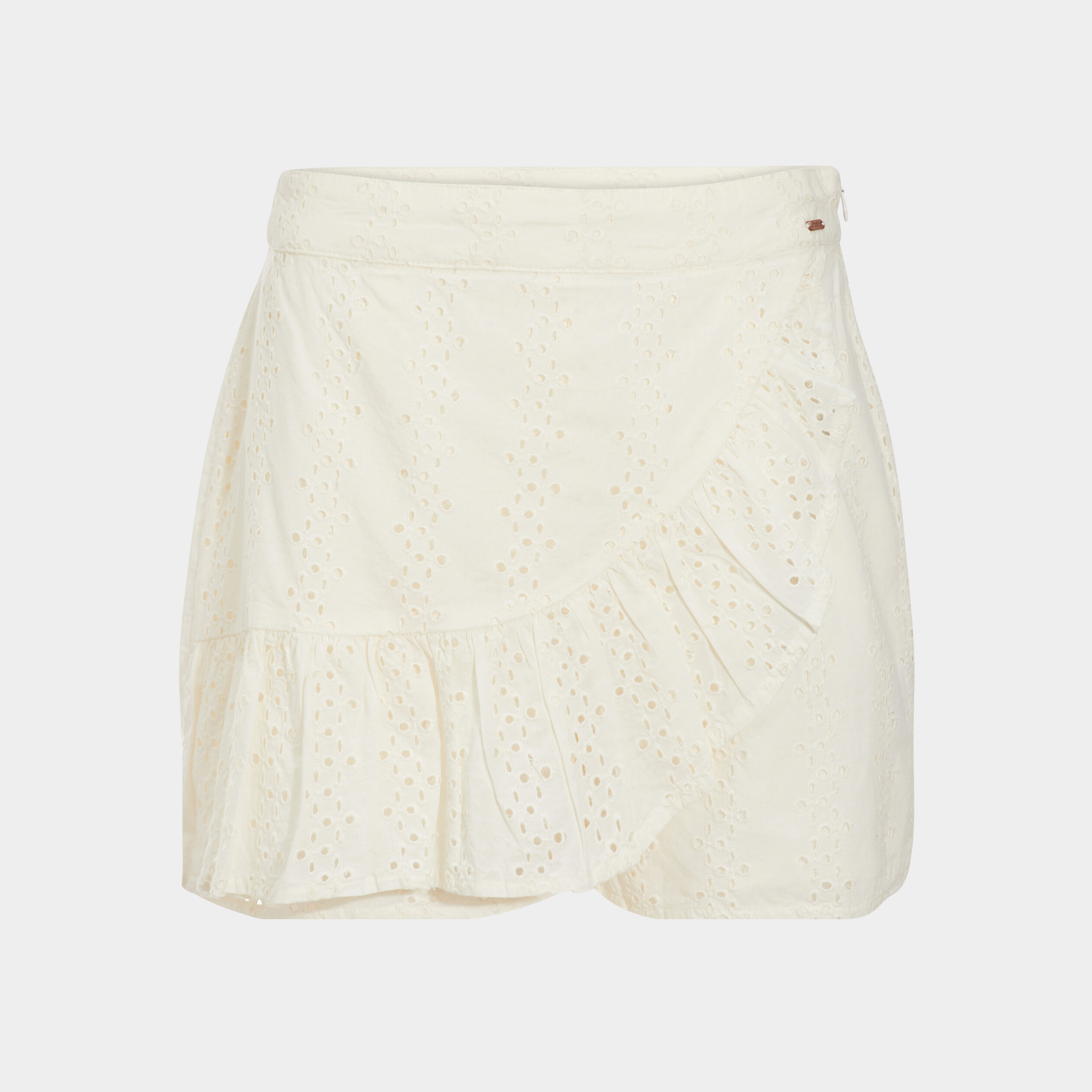Jupe-short ajustée avec volants broderie jaune clair femme | La Halle