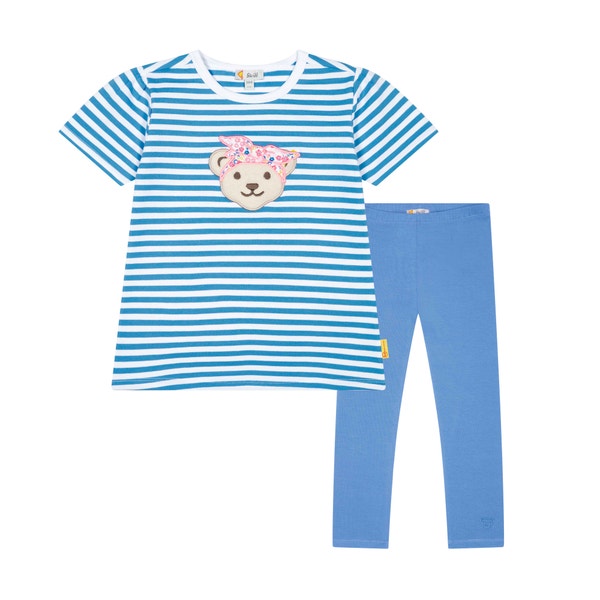 Set Leggings + T-Shirt kurzarm, mittelblau für Mädchen