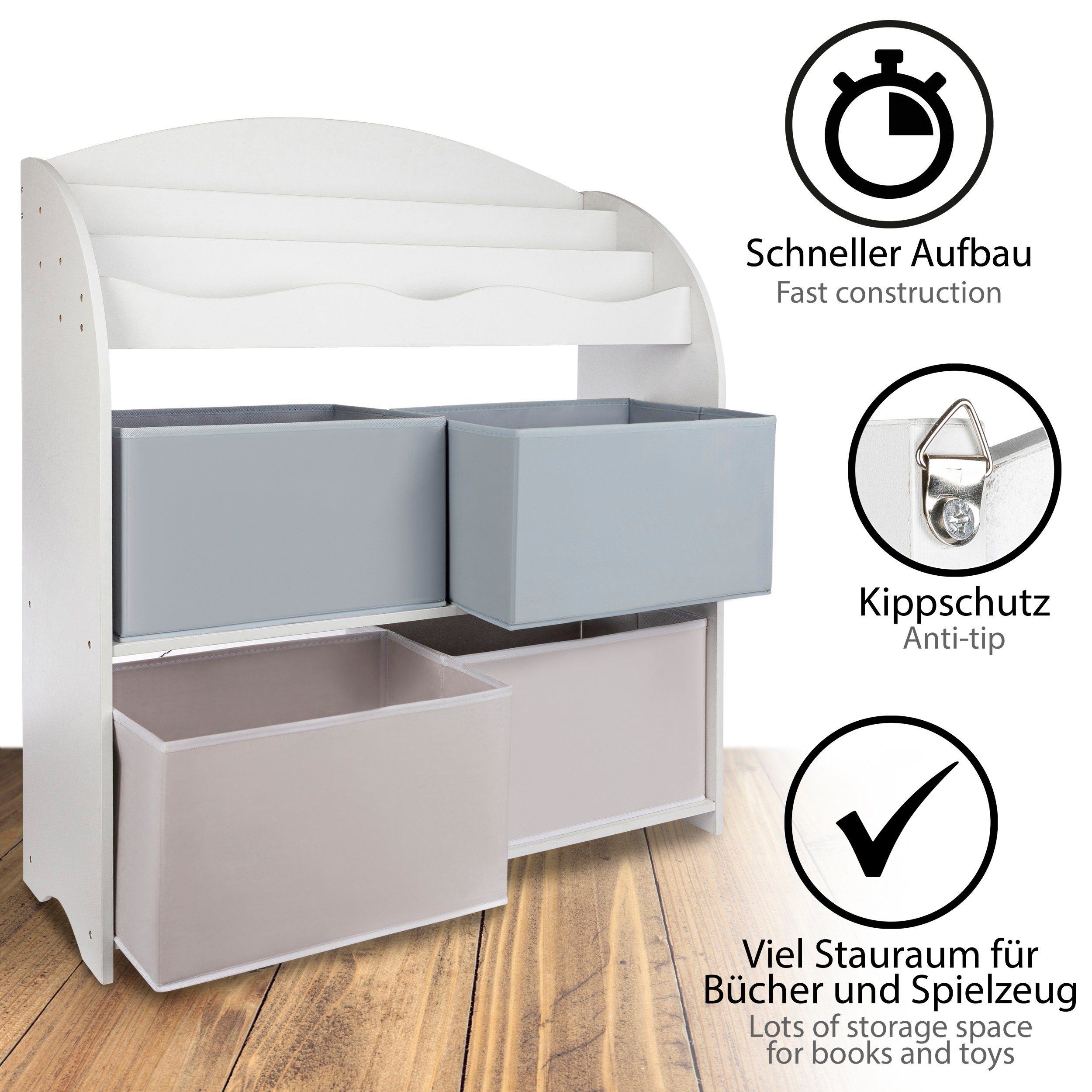 ONVAYA Bücherregal Kinder-Bücherregal Weiß, Kinderregal mit Boxen, Aufbewahrung