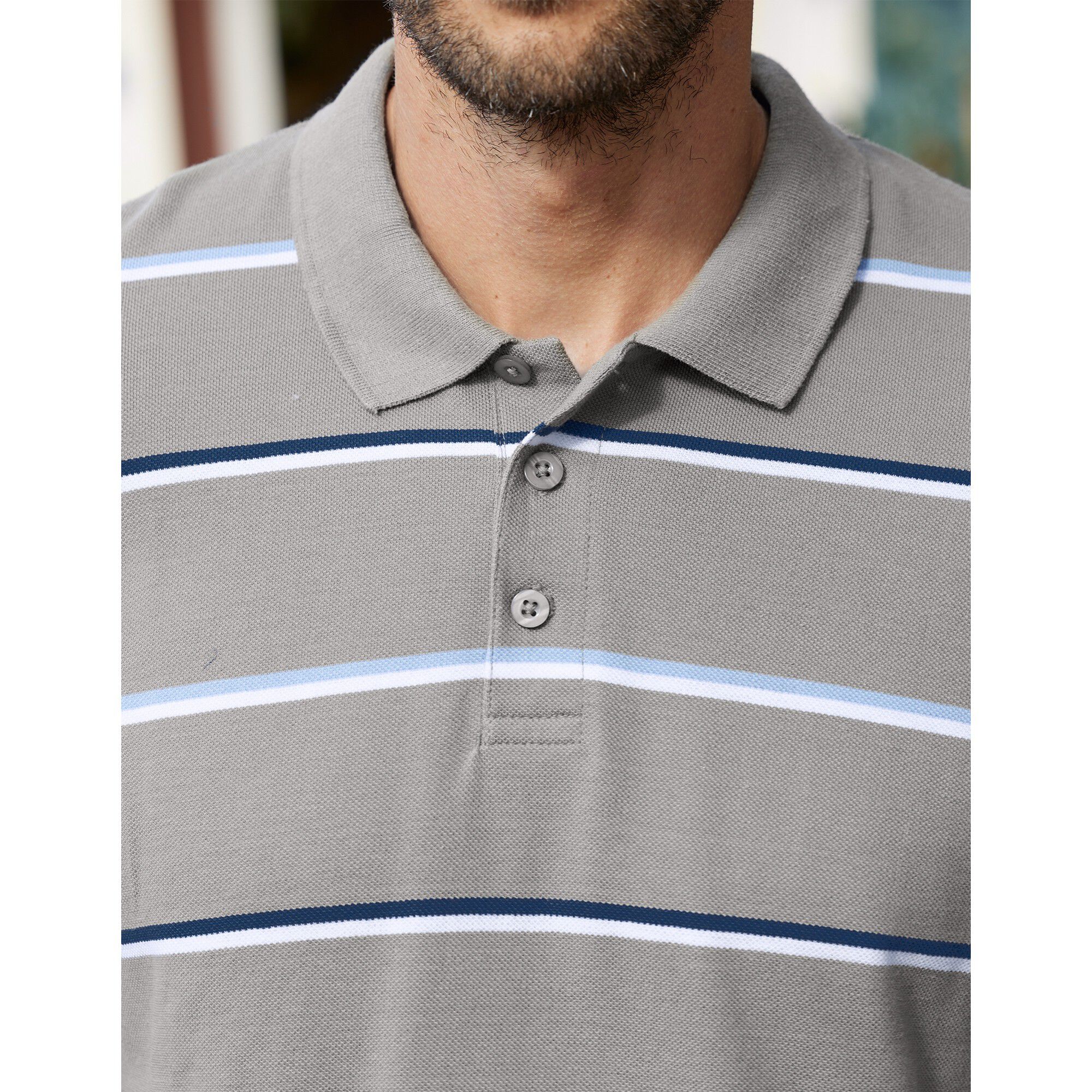 Polo rayé maille piquée chinée manches longues