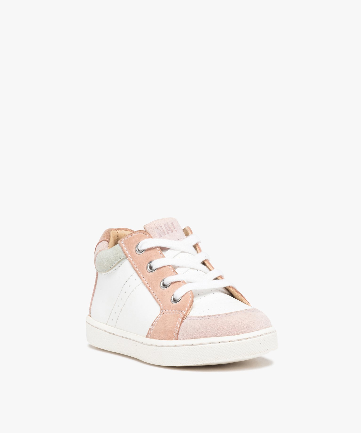 Baskets bébé fille dessus cuir à lacets et zip – NA! blanc | GEMO