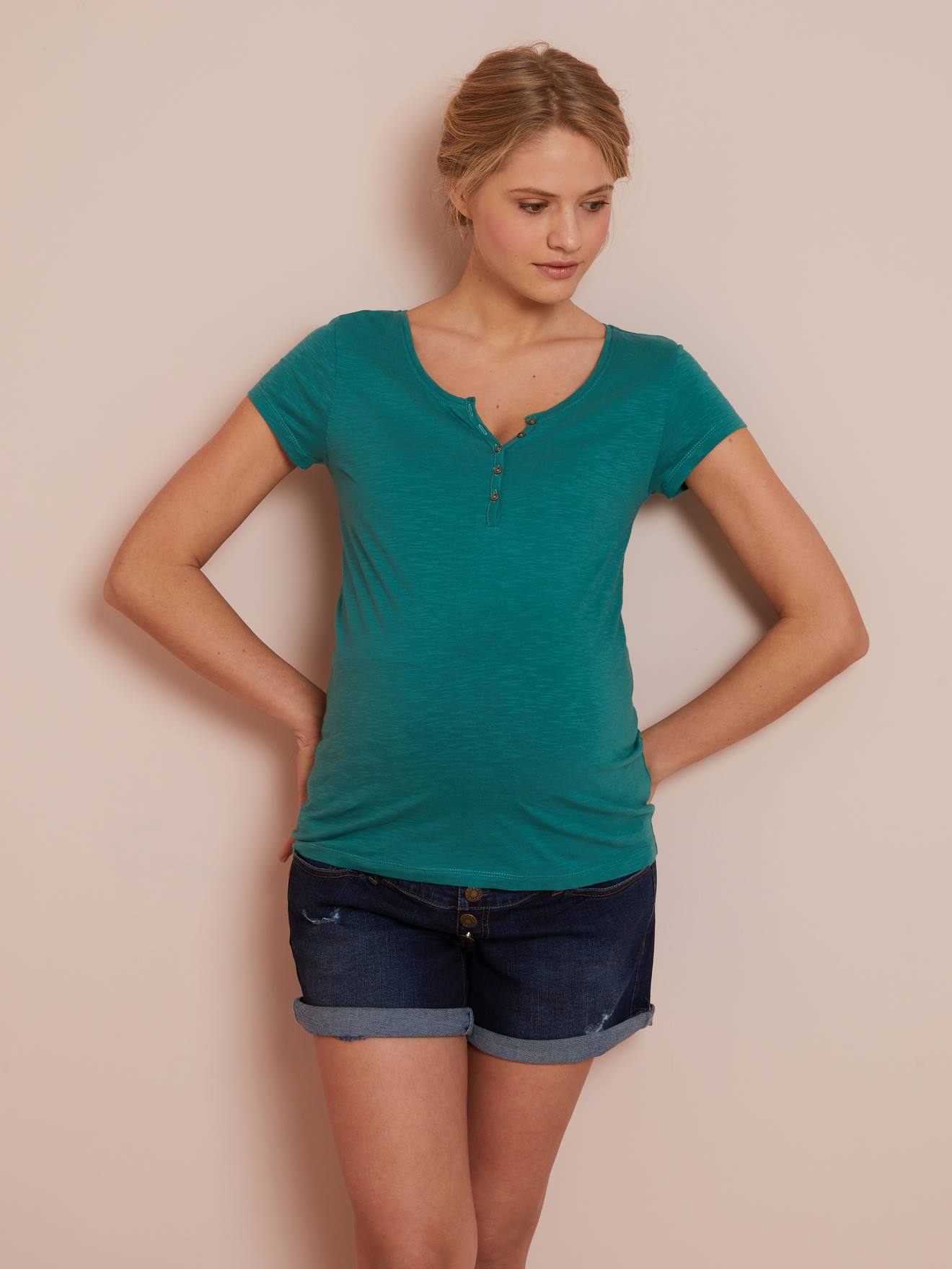 Vertbaudet Henley-Shirt für Schwangerschaft & Stillzeit - dunkelrosa