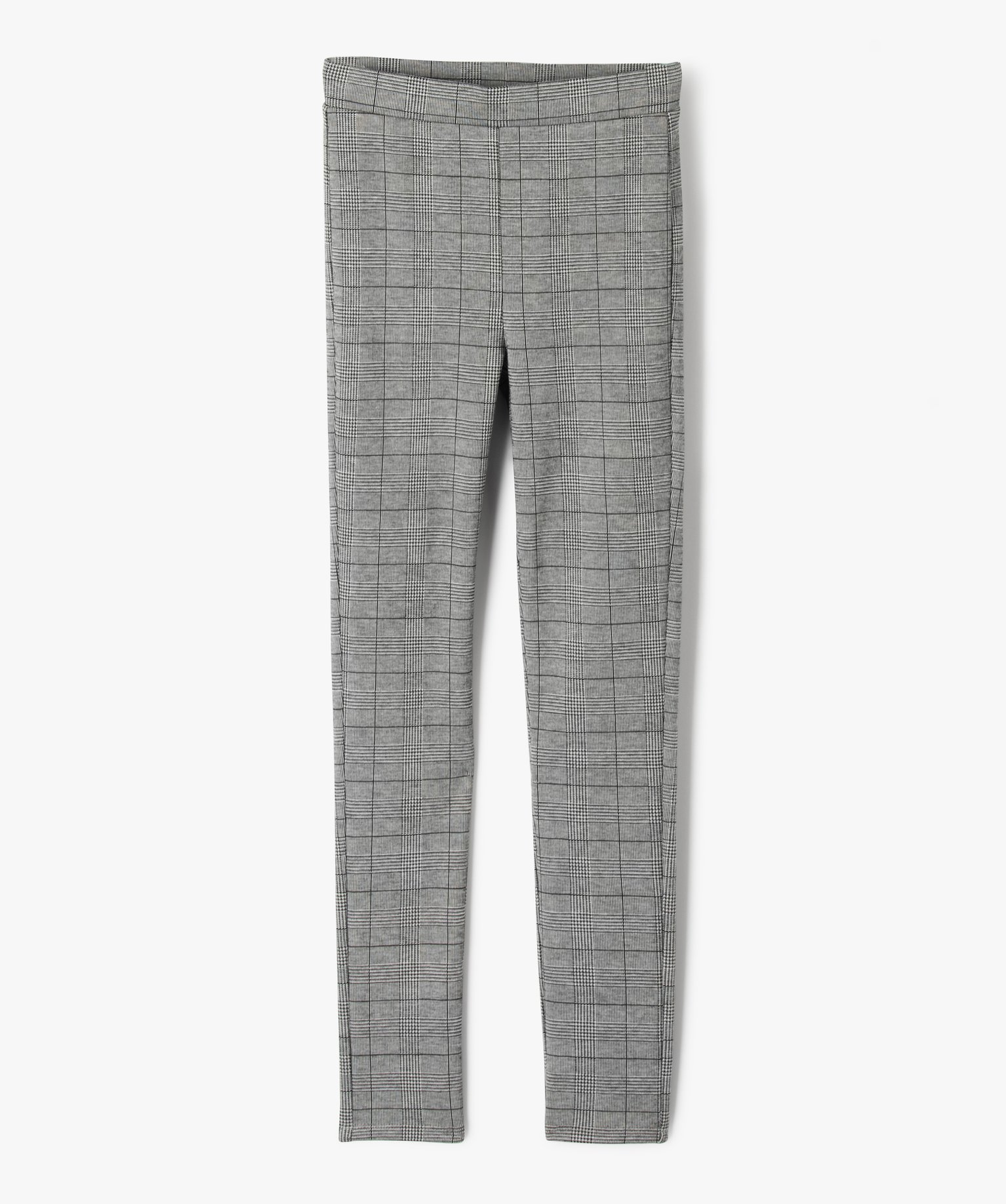 Pantalon slim en maille à carreaux et taille haute fille noir | GEMO