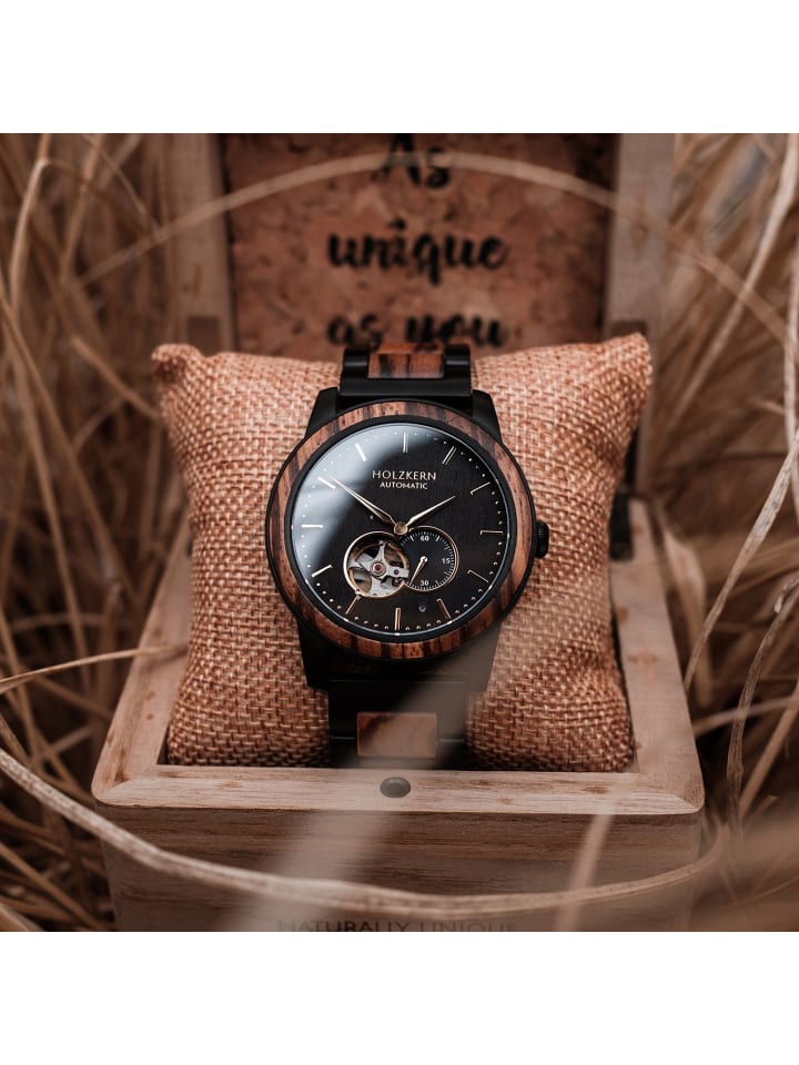 Holzkern Herrenuhr Automatik San Francisco Zebrano/Ahorn Schwarz günstig kaufen onesize