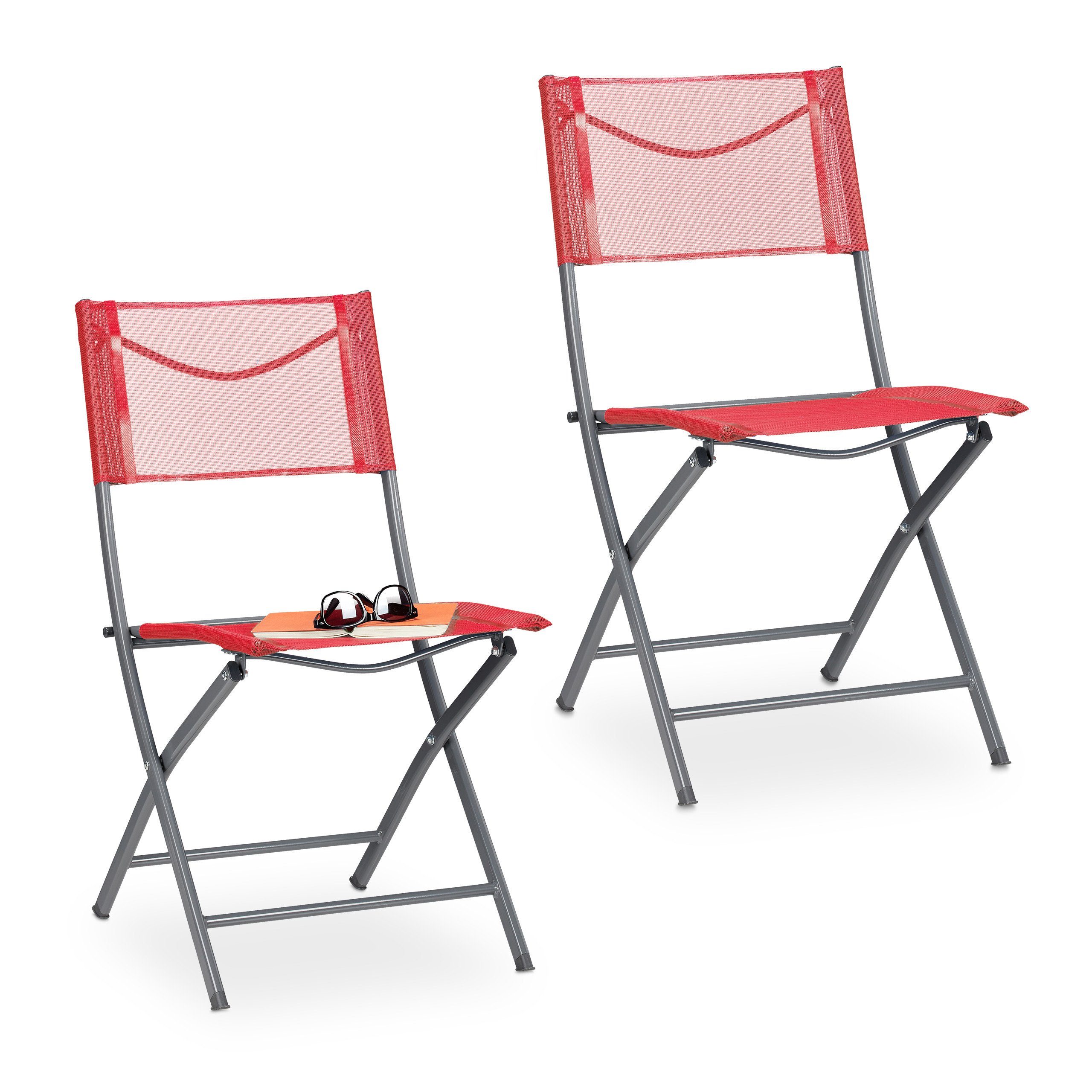relaxdays Klappstuhl Klappbarer Gartenstuhl 2er Set rot