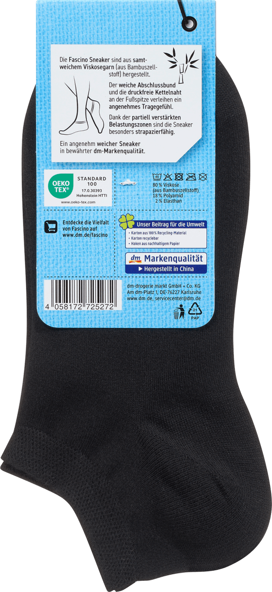 Sneaker Socken mit Bambus-Viskose schwarz Gr. 35-38, 1 St