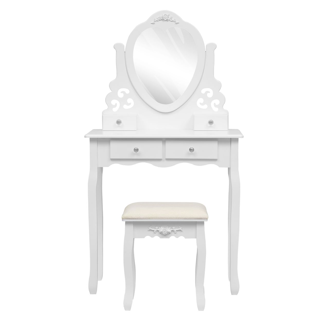 Happy Home Happy Home Schminktisch 3tlg. mit Spiegel, 4 Schubladen & Hocker HDT04-WEI weiß