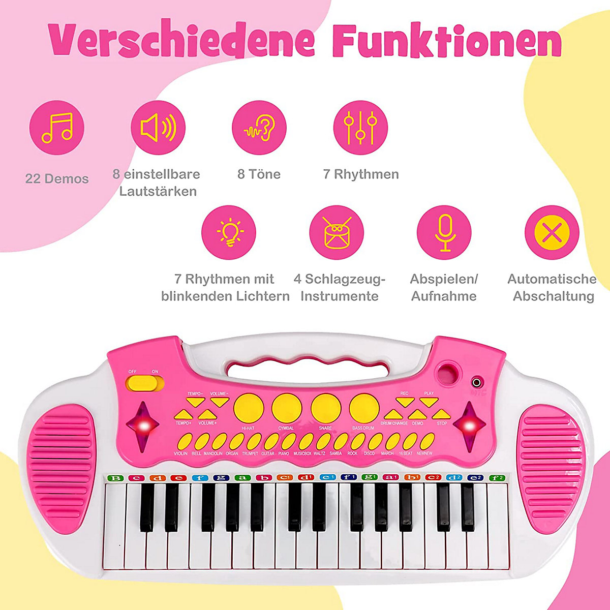 Keyboard mit Hocker Mikrofon Lichtern 31 Tasten