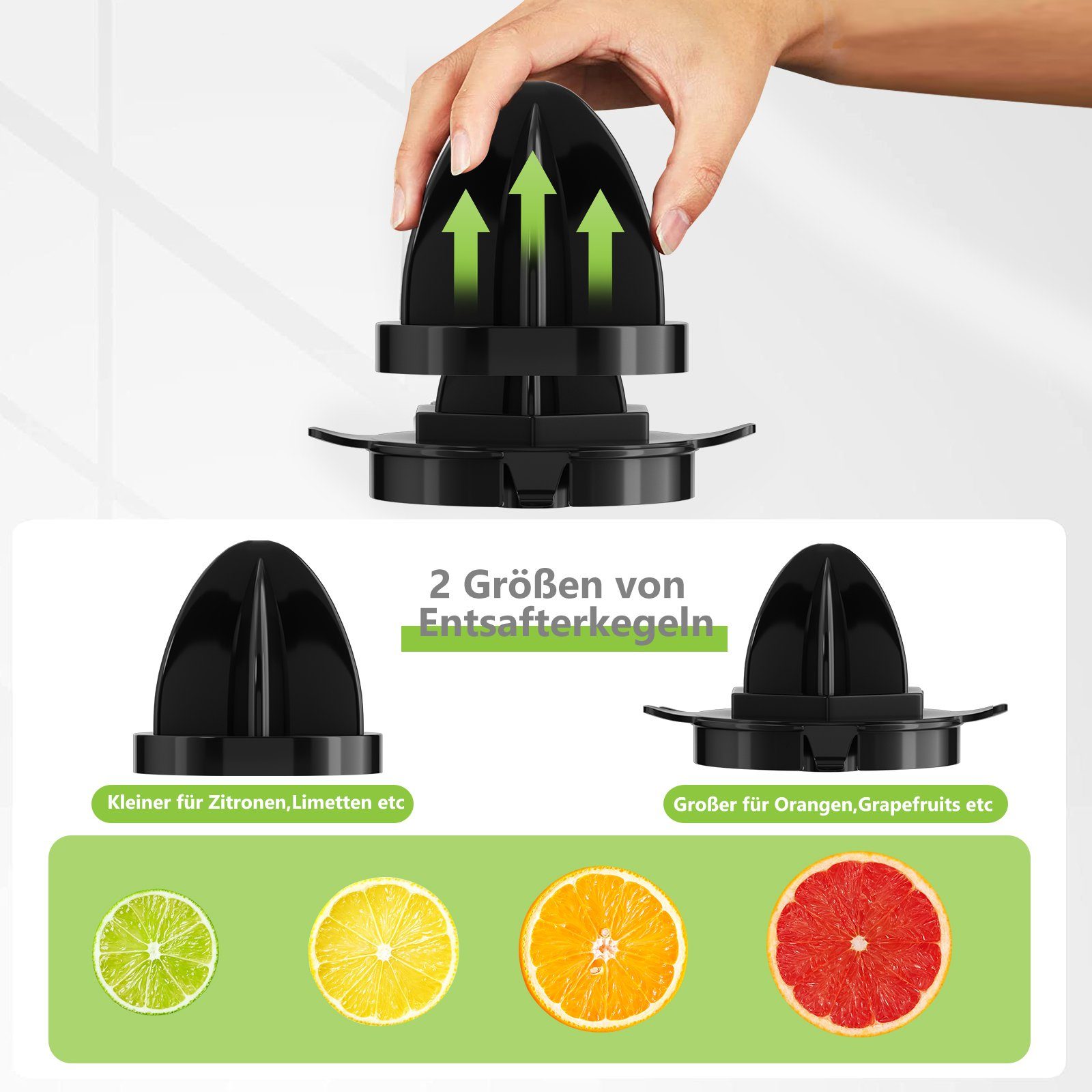 HOMELUX Zitruspresse Edelstahl Zitronenpresse Elektrisch, Mit 2 Kegel, 30,00 W, Saftpresse mit 2 Drehrichtungen, für unterschiedliche Fruchtgrößen
