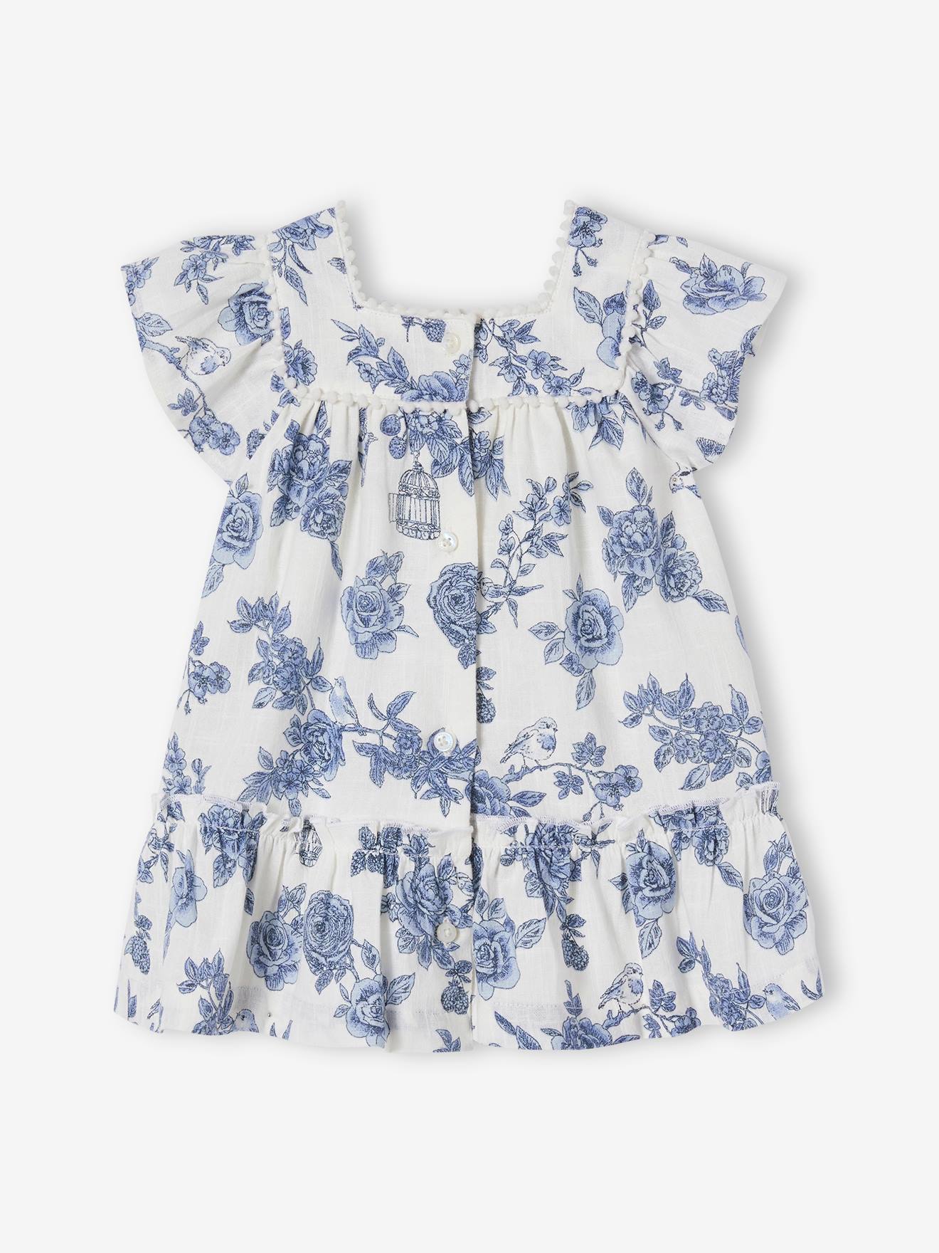 Robe bébé fleurie écru